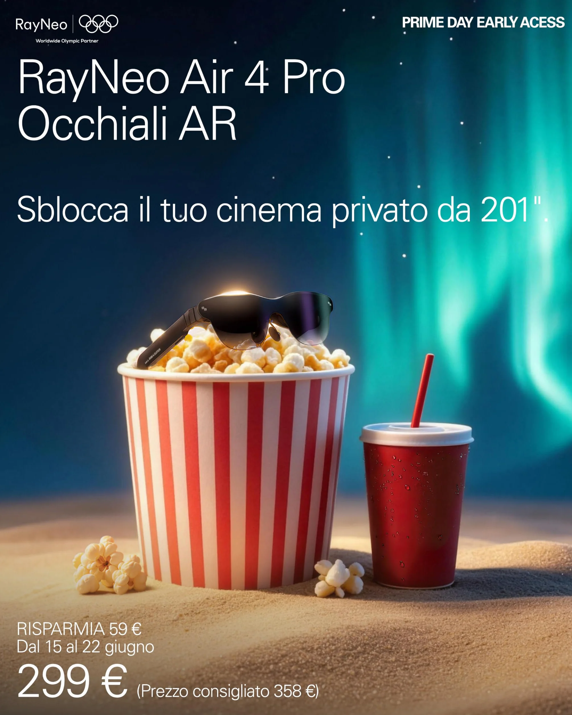 RayNeo Air 4 PRO Occhiali AR/XR, Display HDR10, Chip Vision 4000, Cinema Virtuale 201 Pollici, Audio di Bang & Olufsen, 3D per Film e Giochi per iPhone 17,16,15/Android/Switch 2/Mac/Steam Deck/PS4/5