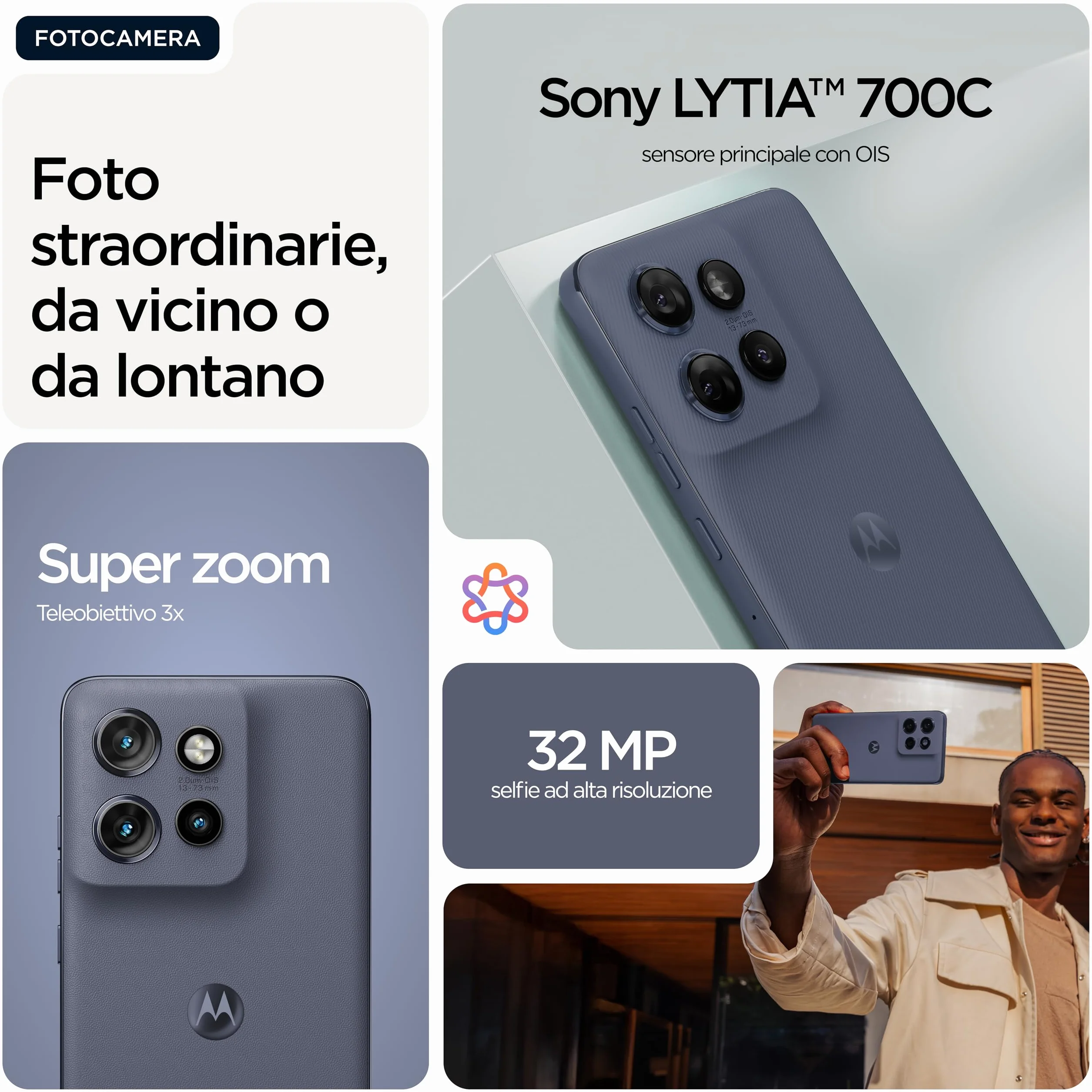 Motorola edge 60 neo con Moto AI (8/256GB, Tripla camera 50MP+13MP+10MP, selfie 32MP, Display 6.36" Super HD 120Hz, MediaTek Dimensity 7400, 5000mAh, TurboPower 68W, Android 15), PANTONE Grisaille