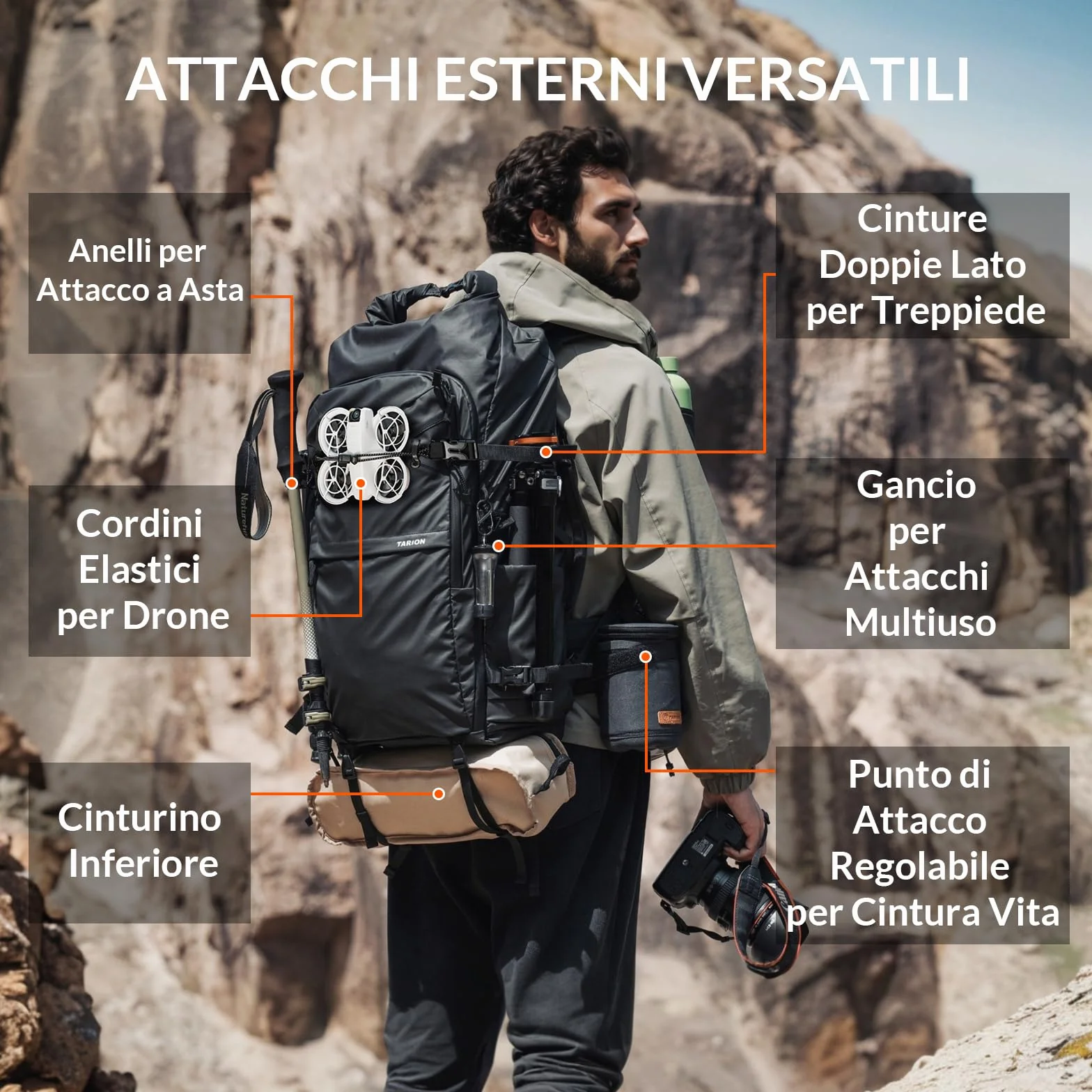 TARION Zaino Fotograifco Trekking Grande: Zaino Fotocamera Reflex Impermeabile Borsa Fotografica Professionale con Scomparto per Laptop da 16 per DSLR Drone Xprober