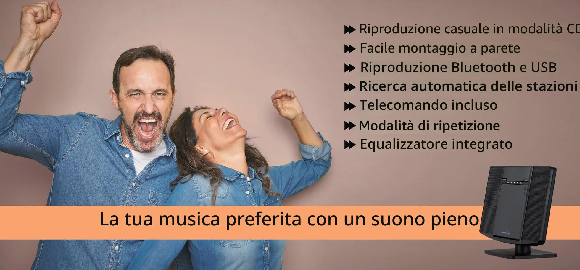 MCD-60 Impianto Stereo Verticale (Lettore CD/MP3, USB, Bluetooth, Aux in, Montaggio a Terra o a Parete, incl. Telecomando) Nero