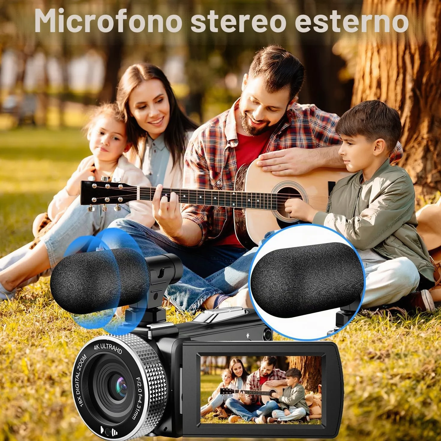 Videocamera Digitale 4K, Videoregistratore 48MP Foto/4K 60fps, Videocamera per Principianti per Vlogging, Youtube, con 2 Batterie/Microfono Esterno/Scheda SD/Telecomando