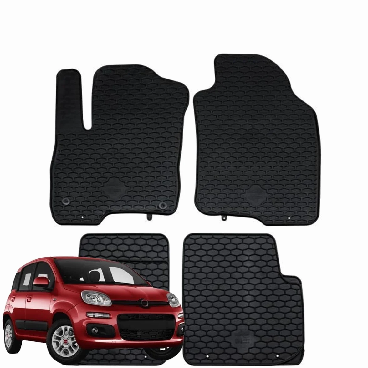 SERIE 4 TAPPETI - TAPPETINI IN GOMMA TPE NERI PER FIAT PANDA III DAL 2012 in poi