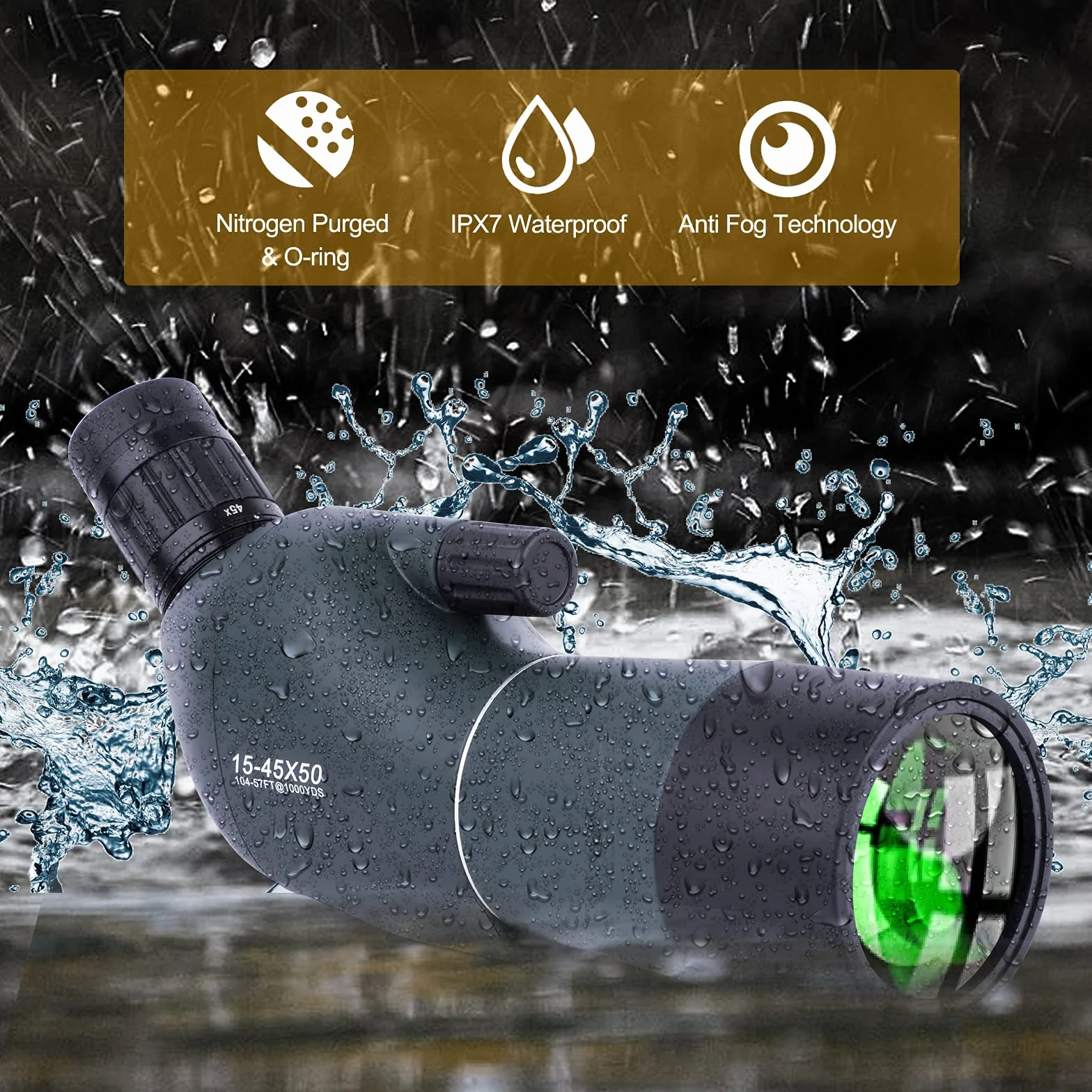 15-45x50 Cannocchiale con Treppiede, Borsa per il Trasporto e Adattatore per Smartphone, FMC Ottica Bak4 Prisma Telescopio Spotting Scope con Smartphone Adapter per Tiro a Segno Birdwatching Caccia