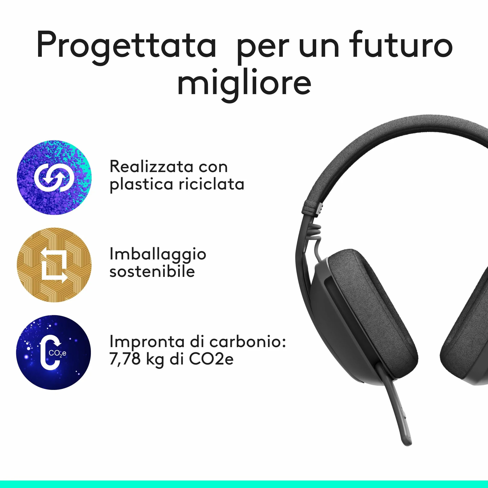 Logitech Zone Vibe 100 Cuffie Wireless Over-Ear Leggere con Microfono con Eliminazione del Rumore, Auricolare Bluetooth Multipoint, Compatibile con Teams, Google Meet, Zoom, Mac/PC - Grigio