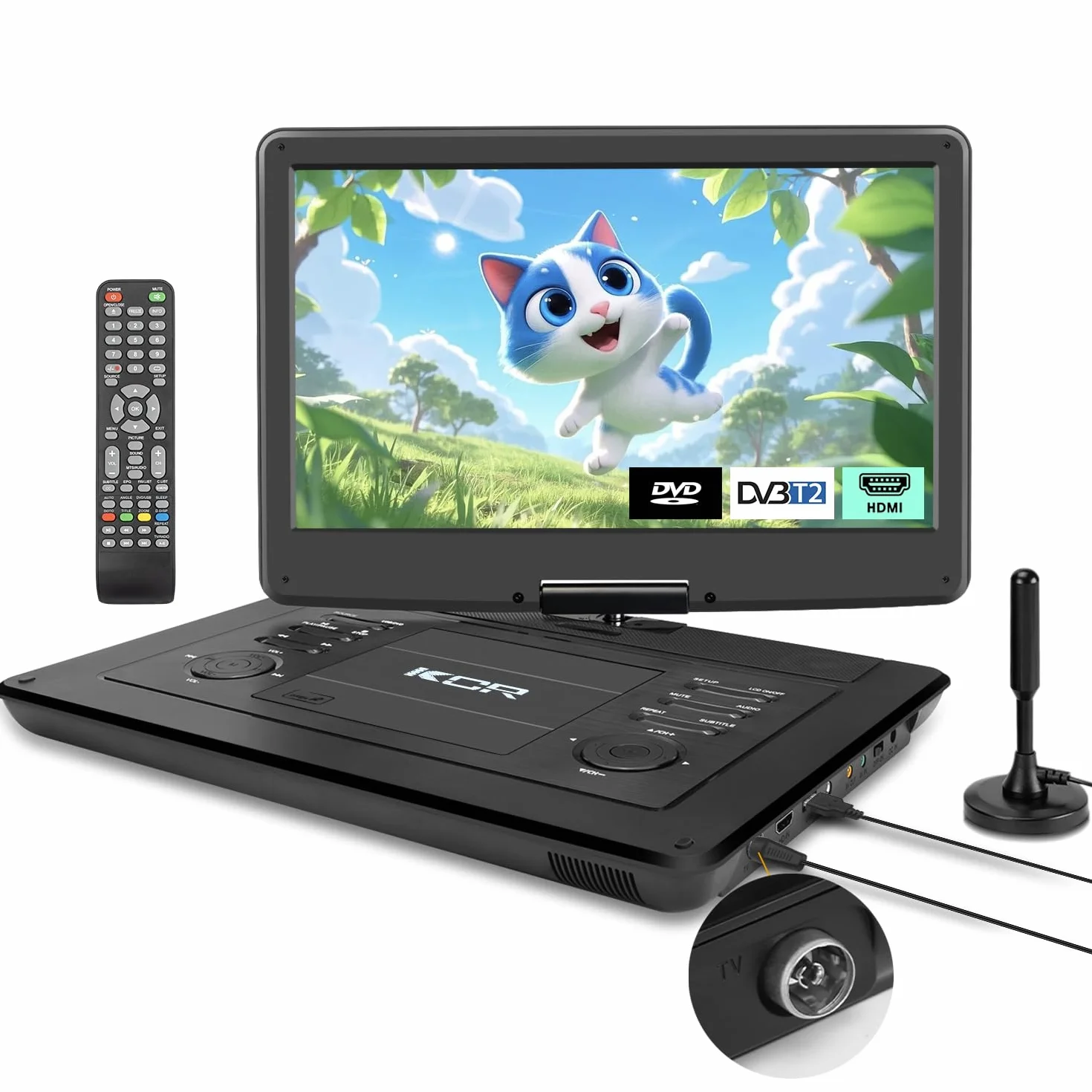 Lettore DVD portatile 15,6 pollici KCR DVB-T2 USB HDMI AV Audio