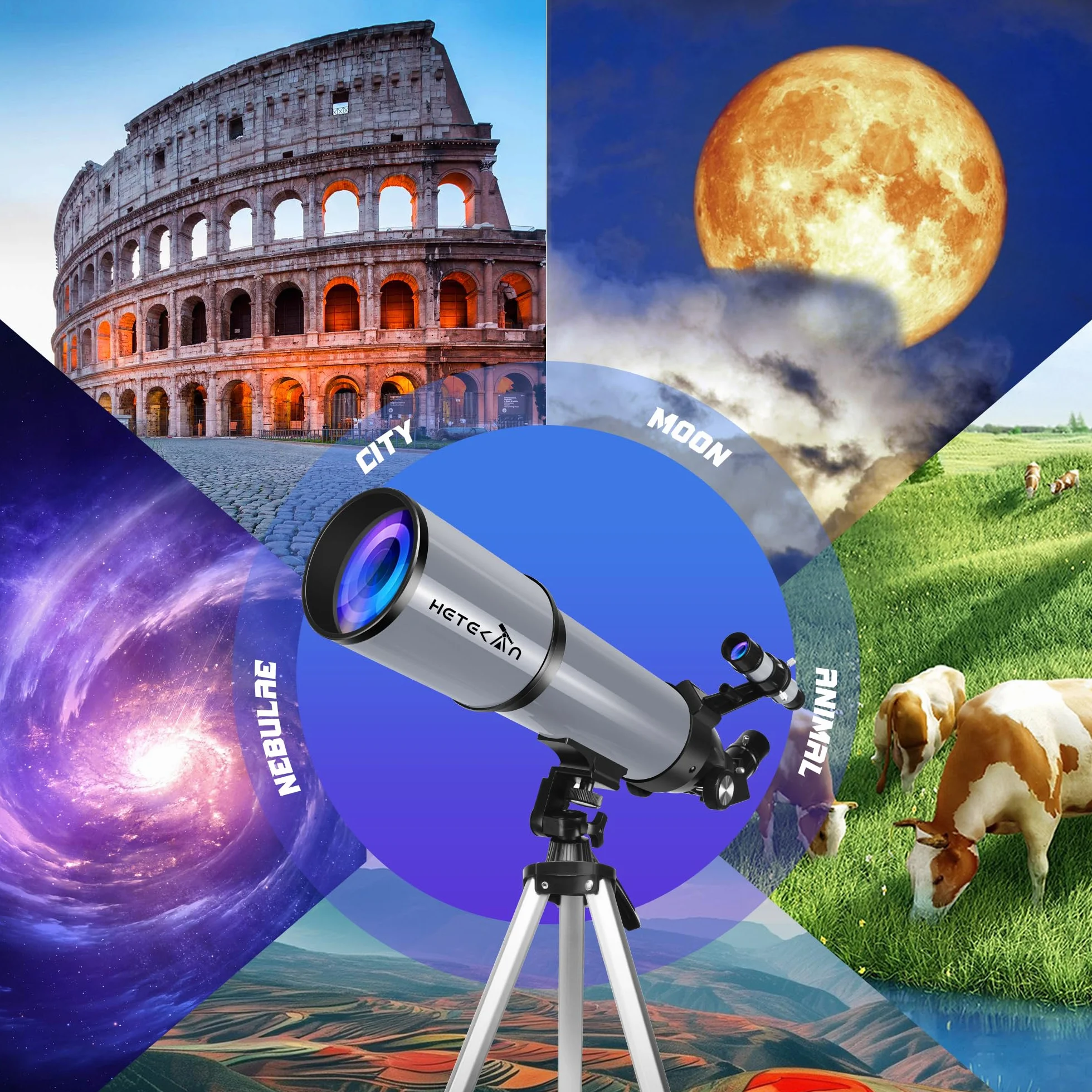 Telescopio Astronomico Professionale 80/600mm, Telescopio Rifrattore Portatile per Adulti, Bambini e Principianti, per l’Osservazione della Luna e delle Stelle, con Borsa da Trasporto