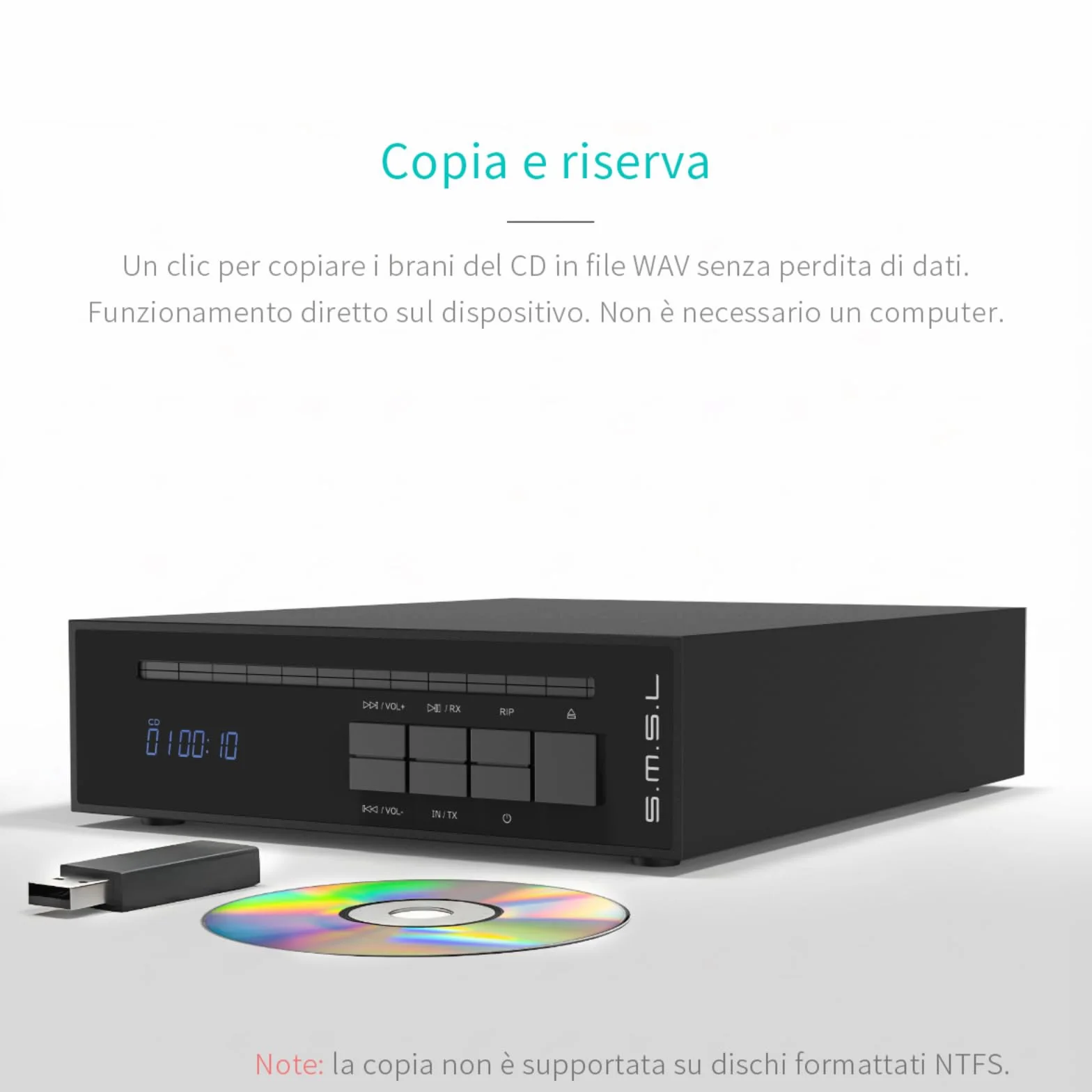 SMSL PL20 Lettore CD HiFi per Casa, con Funzione di Ripping CD, Bluetooth per Auto, 2 chip CS43131, Ingresso USB/Bluetooth, Uscite RCA/BT/3,5 mm/4,4 mm Bilanciata/Digitale Ottica/Coassiale (Nero)