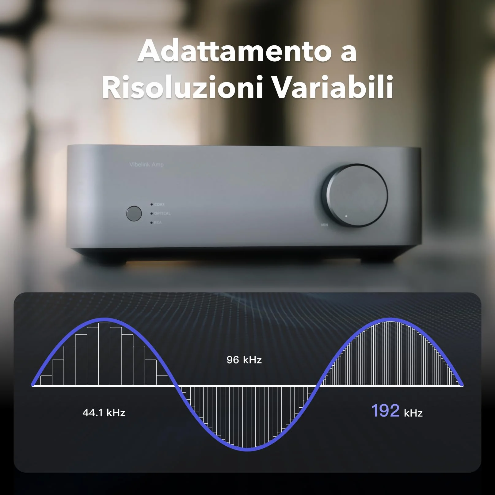 WiiM Vibelink Amp | Amplificatore di Potenza da 100W con DAC ESS 9039Q2M e TI TPA3255 | Compatibile con WiiM Mini, Pro, Pro Plus e Ultra | Ingressi RCA, Coassiale e Ottico | Grigio Spaziale