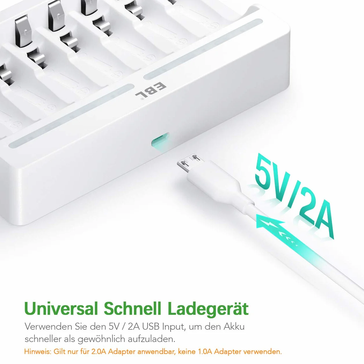 EBL Caricabatterie Indipendente 8 Slot per Batterie Ricaricabili AA AAA Ni-MH con 4 pcs AA 2800mAh e 4 pcs AAA 1100mAh