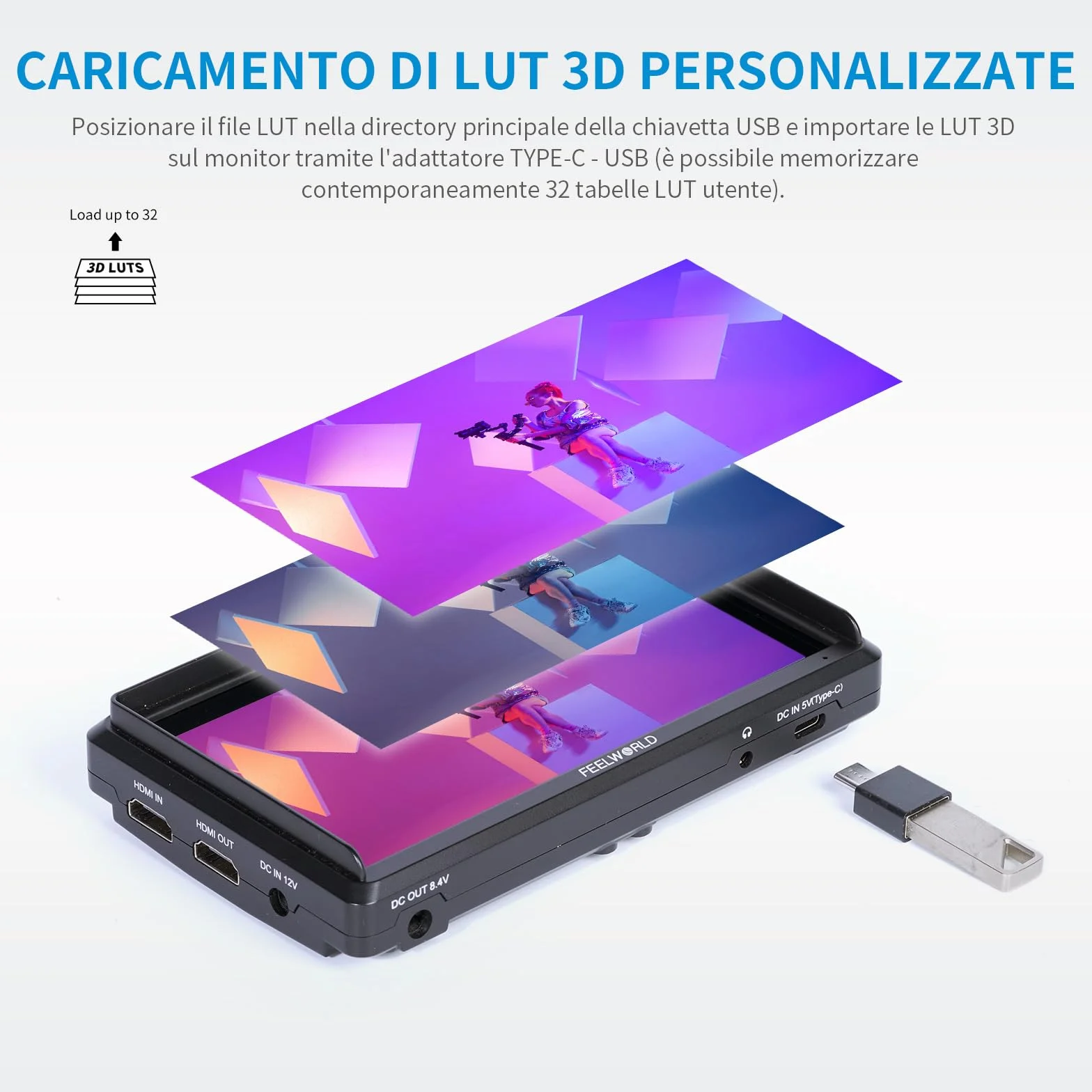 FEELWORLD S55V2 6 Pollici DSLR Field Minitor 3D LUT Full HD 1920x1152 IPS Peaking Focus Video Assist con 4K HDMI 8,4V DC Input Output Includono Braccio Inclinabile