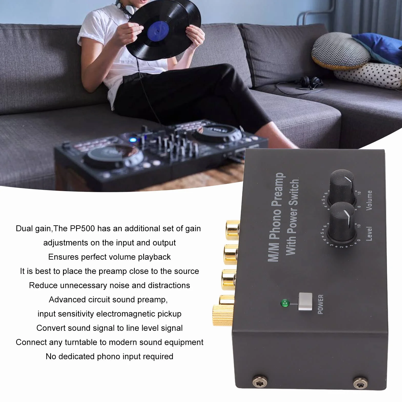 Preamplificatore Fono PP500P per Giradischi, Audio con Adattatore DC 12V