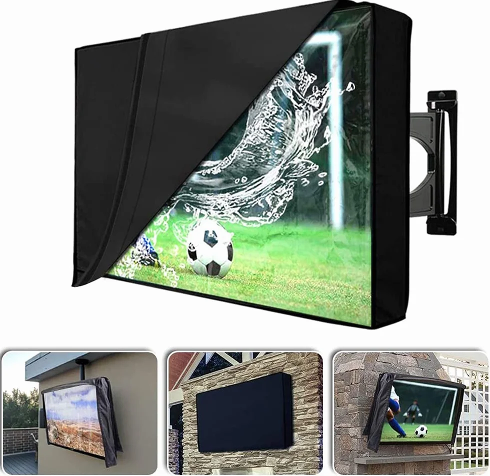 Copertura per TV da esterni 600D impermeabile Oxford schermo trasparente antipolvere con tasca per telecomando 30-32
