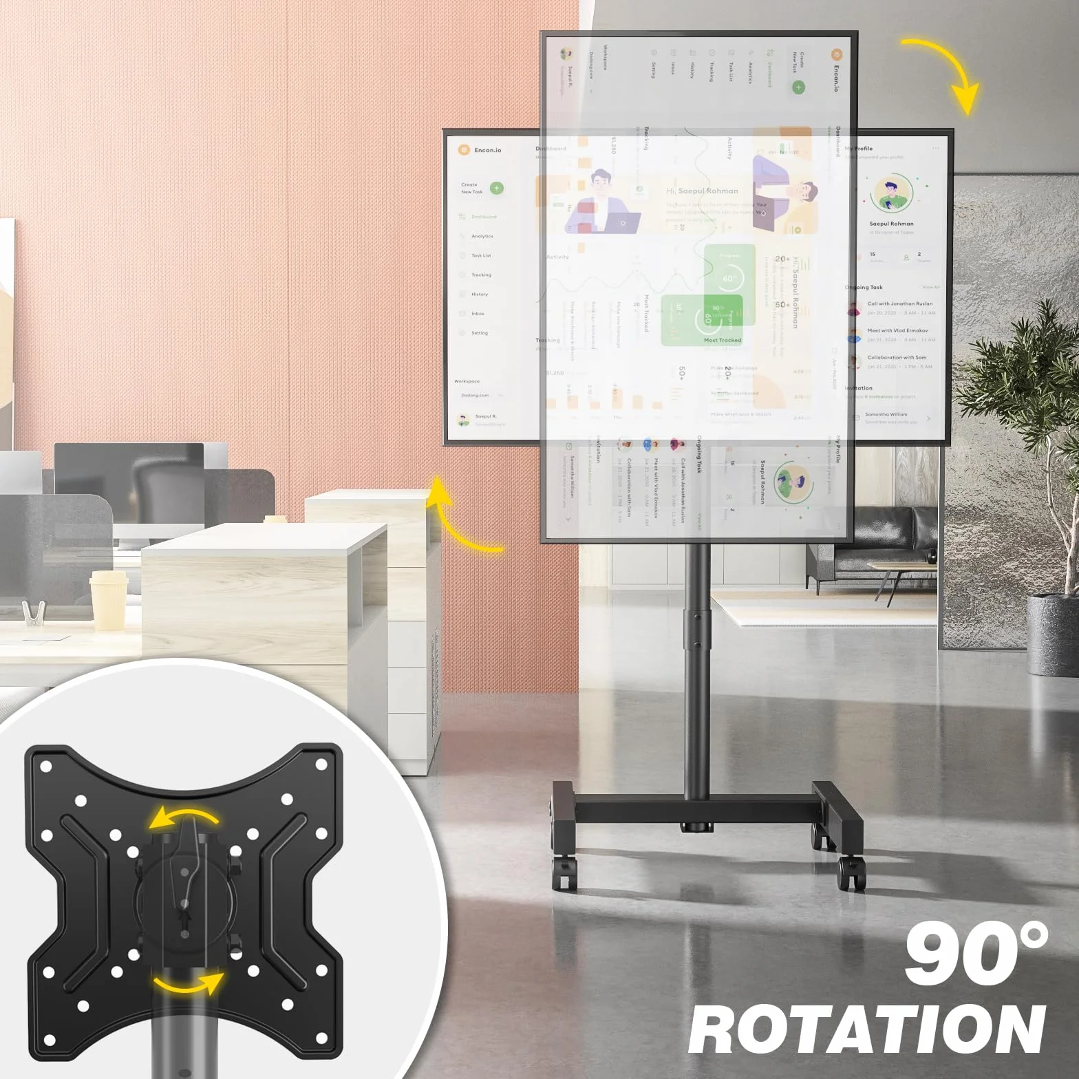 TVON Porta TV con Ruote Per Schermi Plasma/LCD/LED 13-50 Pollici, Girevole Supporto TV da Pavimento Regolabile in Altezza Carrello con Ruote Fino a 20 kg, Max. VESA 200 x200 mm, Nero