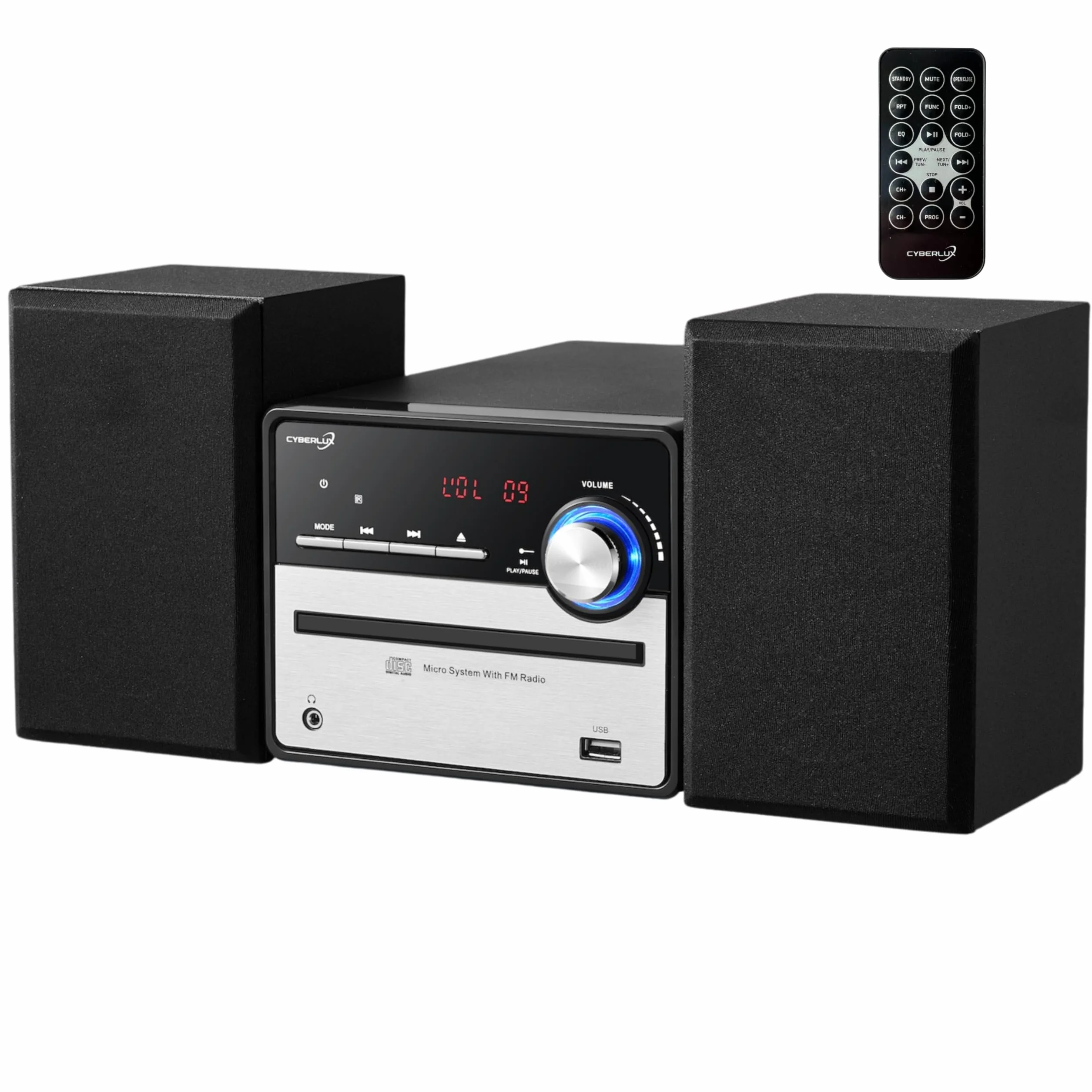 Cyberlux Impianto musicale retrò HiFi stereo compatto USB Line Out CD/MP3 Radio FM Display LED