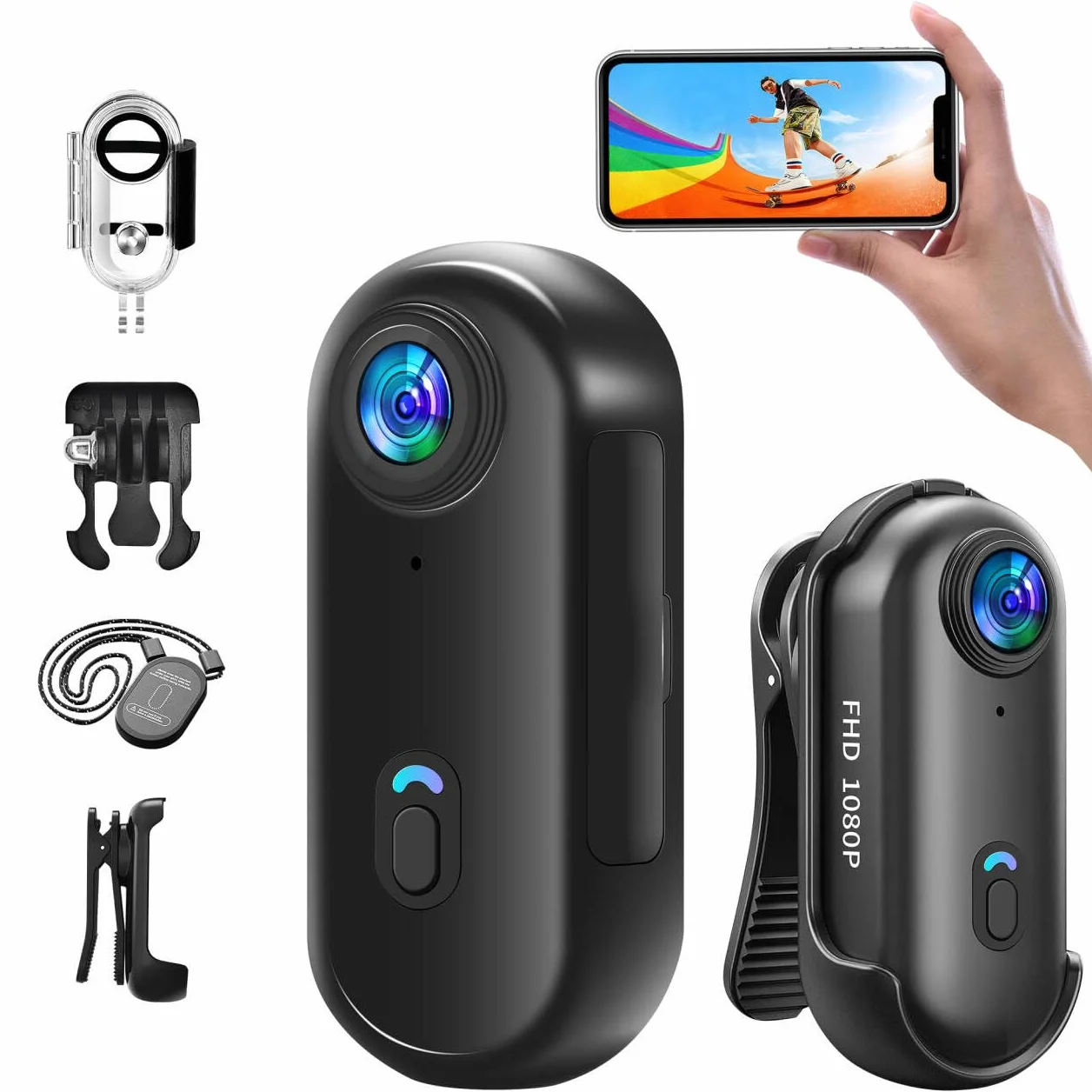 Action Cam Con 64G, 1080P Sport Camera, Bodycam Polizia Professionale, Fotocamera Sott'acqua 30M Videocamera, Mini Telecamera Dash Cam Videocamera, Fotocamera per Conferenze Viaggio