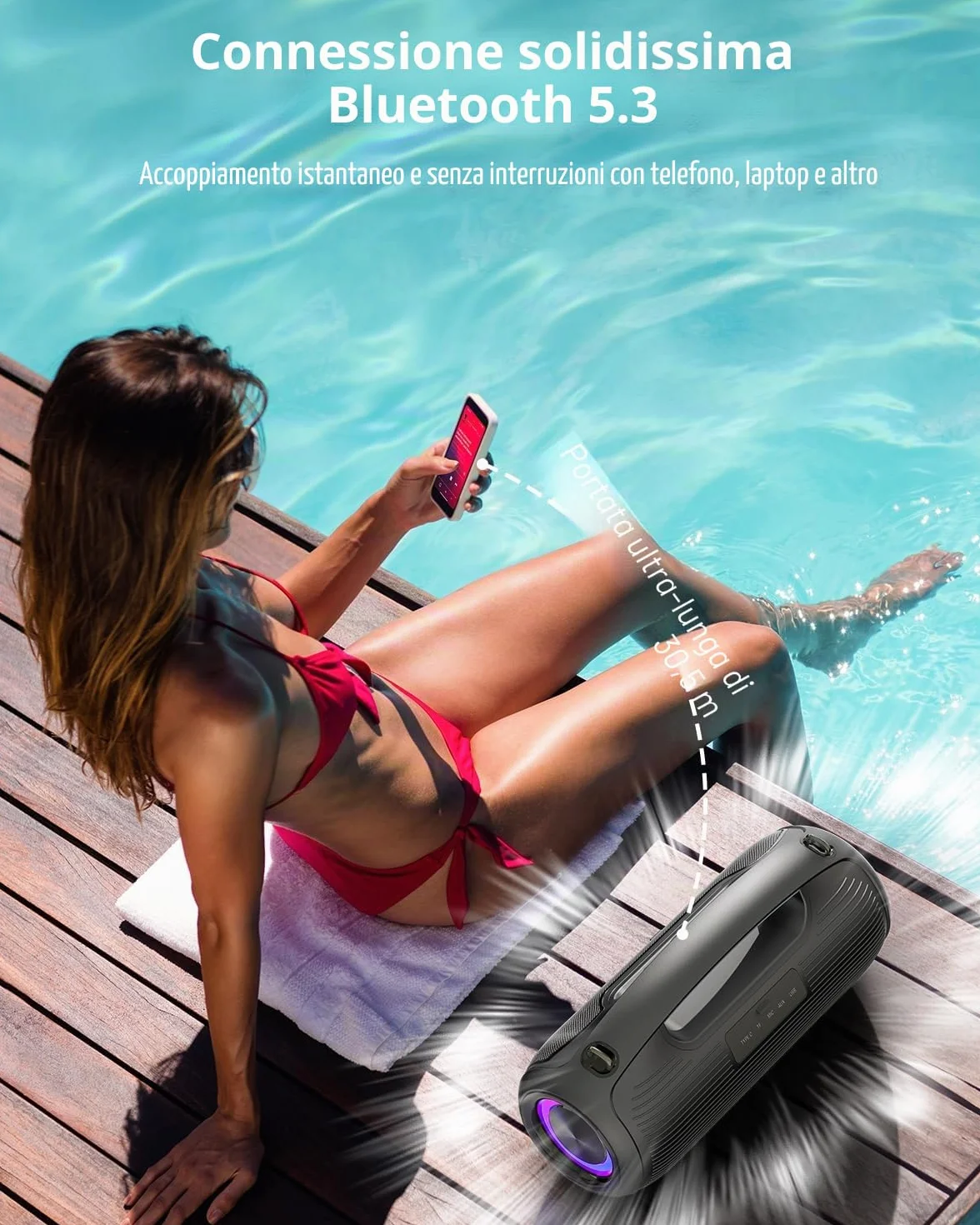 Cassa Bluetooth Portatile, (200W MAX) 120W Potente Altoparlante Wireless, IP65 Impermeabile Bluetooth Speaker, Bassi Profoni/DSP/Bluetooth 5.3 / TF/USB, Ideale per Feste, Esterno, Famiglia, Regalo