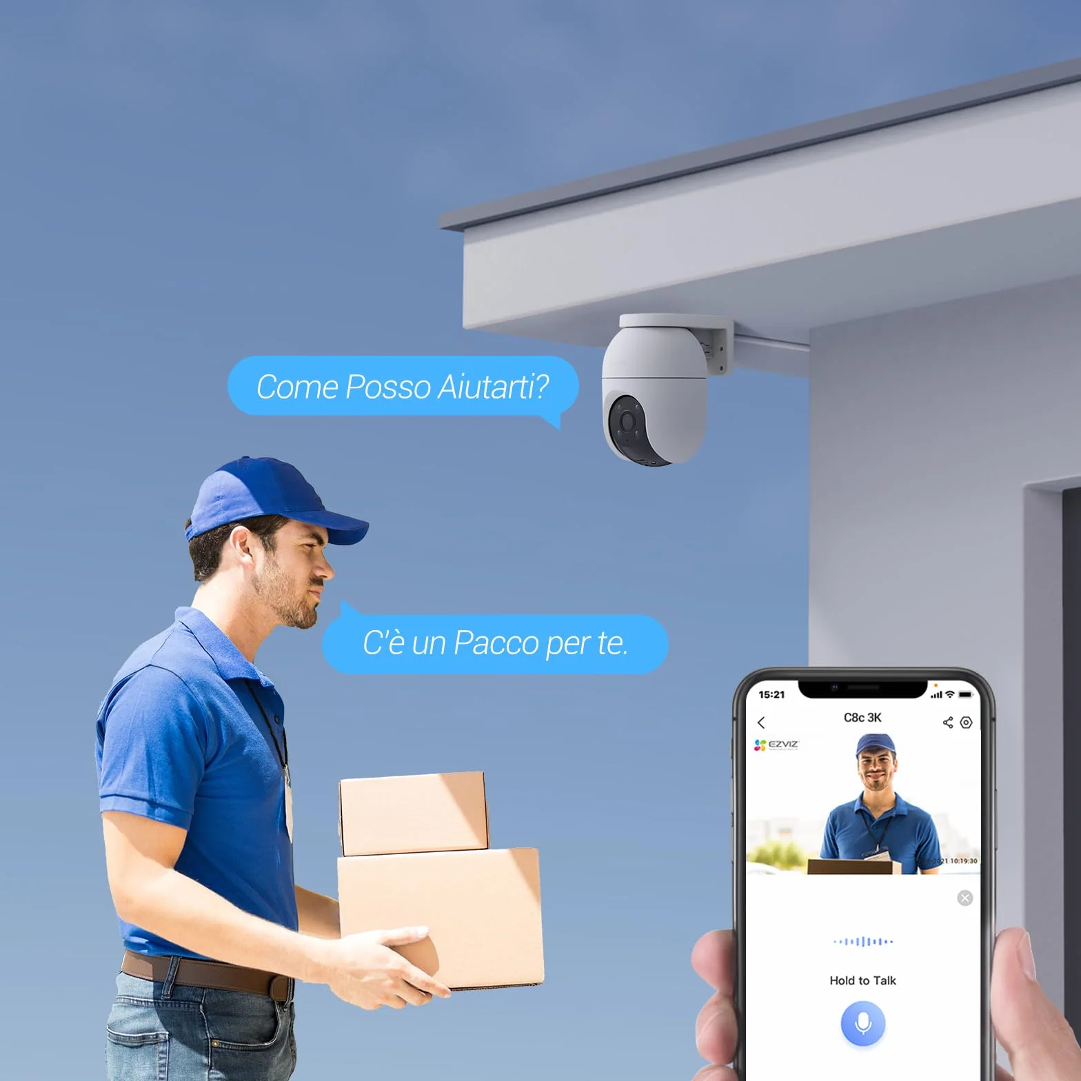 EZVIZ C8c 5MP Telecamera Wi-Fi Esterno 3K Motorizzata 360° Visione Notturna Colori Rilevamento Persone Veicoli Tracciamento Zoom Auto Alexa Google
