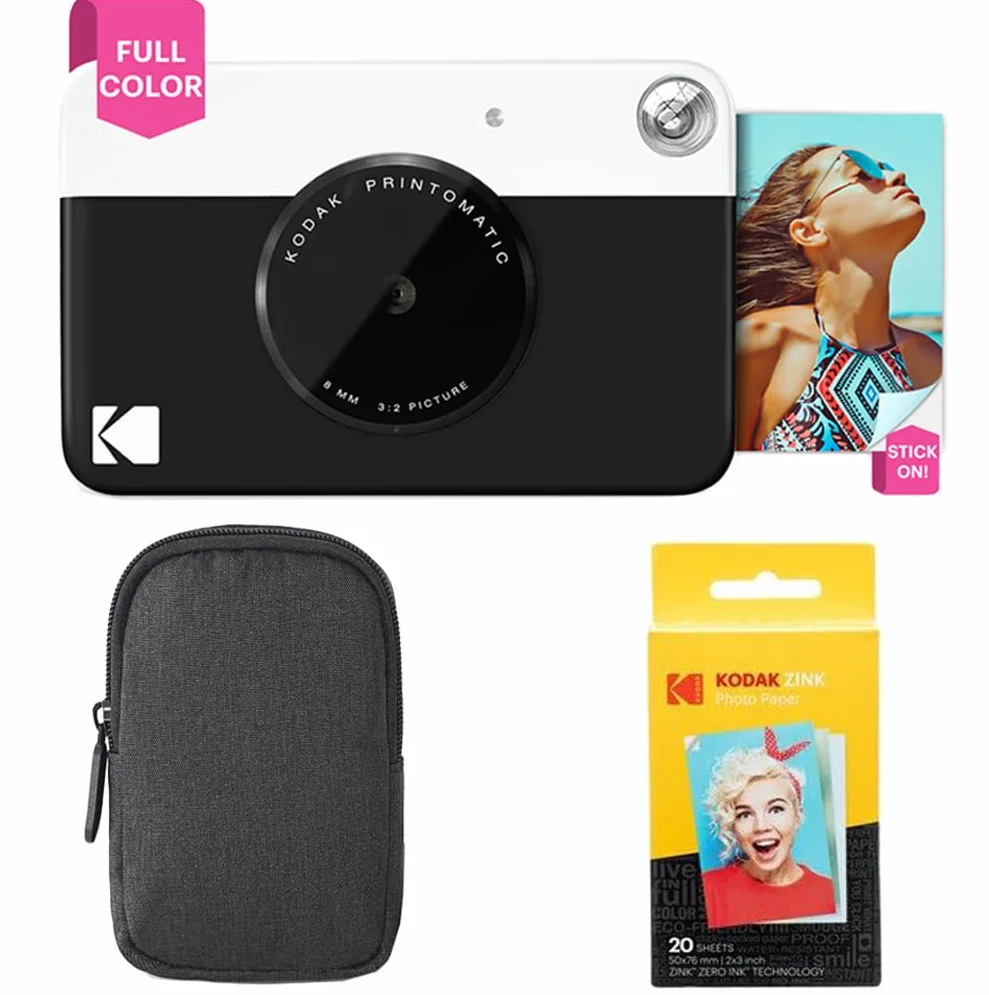 KODAK Pacchetto Base per Fotocamera istantanea Printomatic (Nero) + Carta Zink (20 Fogli) + Custodia Deluxe + Comoda Tracolla