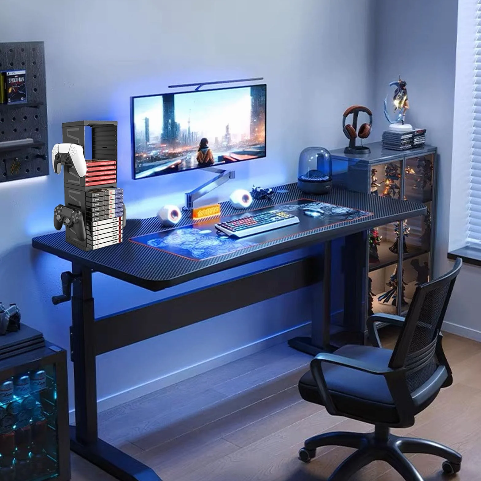 Torre di archiviazione universale per gioco e dischi Blu-Ray, scaffale per PS5/PS4/Xbox Series X/Xbox One/NS, con 24 gioco e 4 supporti per controller