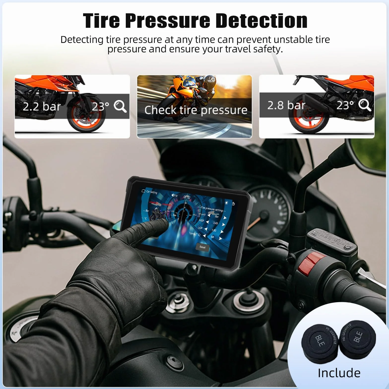 Schermo portatile Moto Carplay 6 pollici IP68 GPS Bluetooth Wireless CarPlay Android Auto TPMS