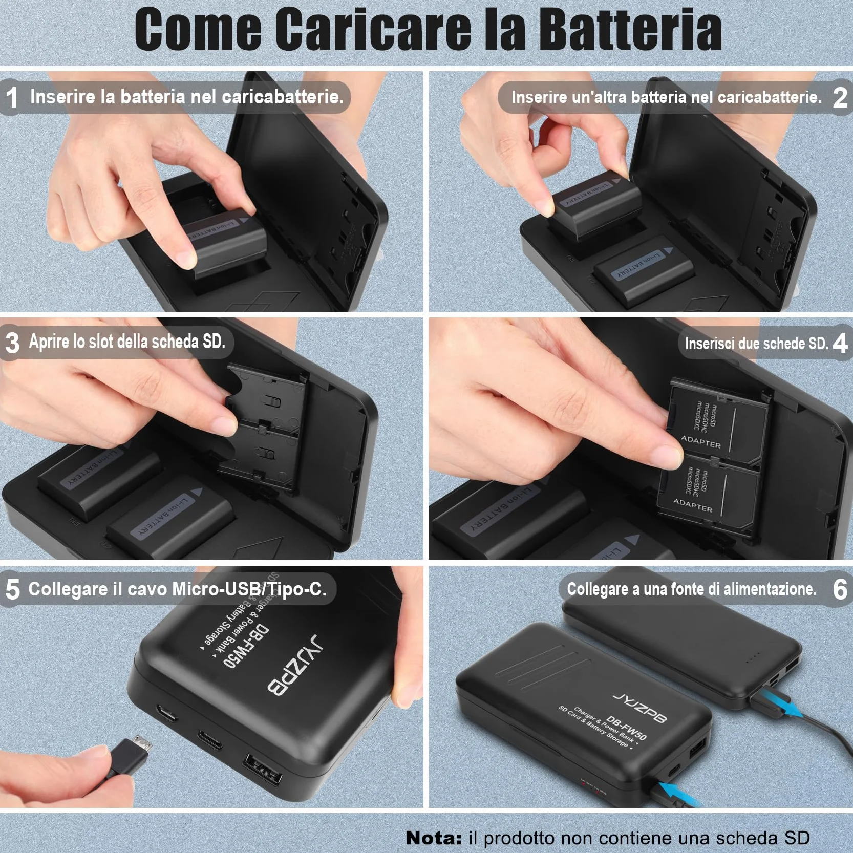 JYJZPB NP-FW50 Batteria di Ricambio e Caricabatteria per Sony ZV-E10 Alpha A6400L A6000 A6400 A6500 A6300 A6100 A7 A7II A7RII A7SII A7S A7S2 A7R A7R2 A5100