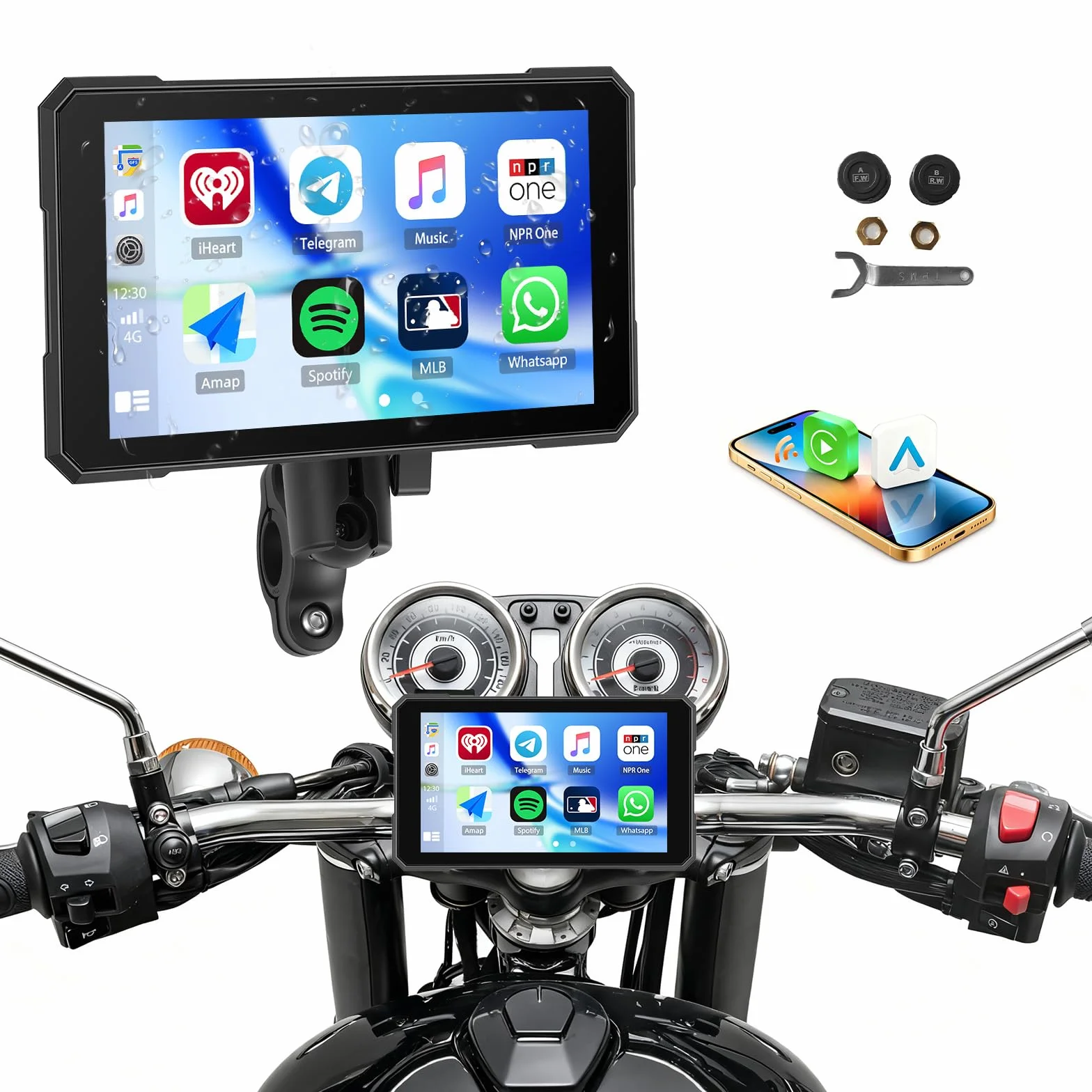 [2026 NOVITÀ] CAMECHO 5 pollici Touchscreen Wireless Carplay Moto con rilevamento della pressione dei pneumatici, GPS Moto Auto con CarPlay wireless Android Auto Bluetooth IP67 impermeabile 12V