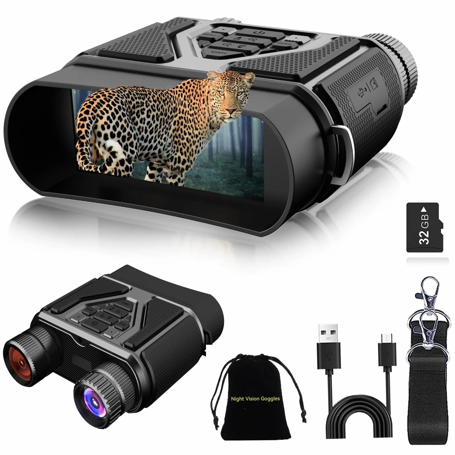 Visore Notturno Caccia Include Memoria da 32 GB Binocolo Visione Notturna Binocolo Infrarossi Perfetto per il campeggio, la caccia e l'osservazione notturna. Un regalo perfetto per gli uomini
