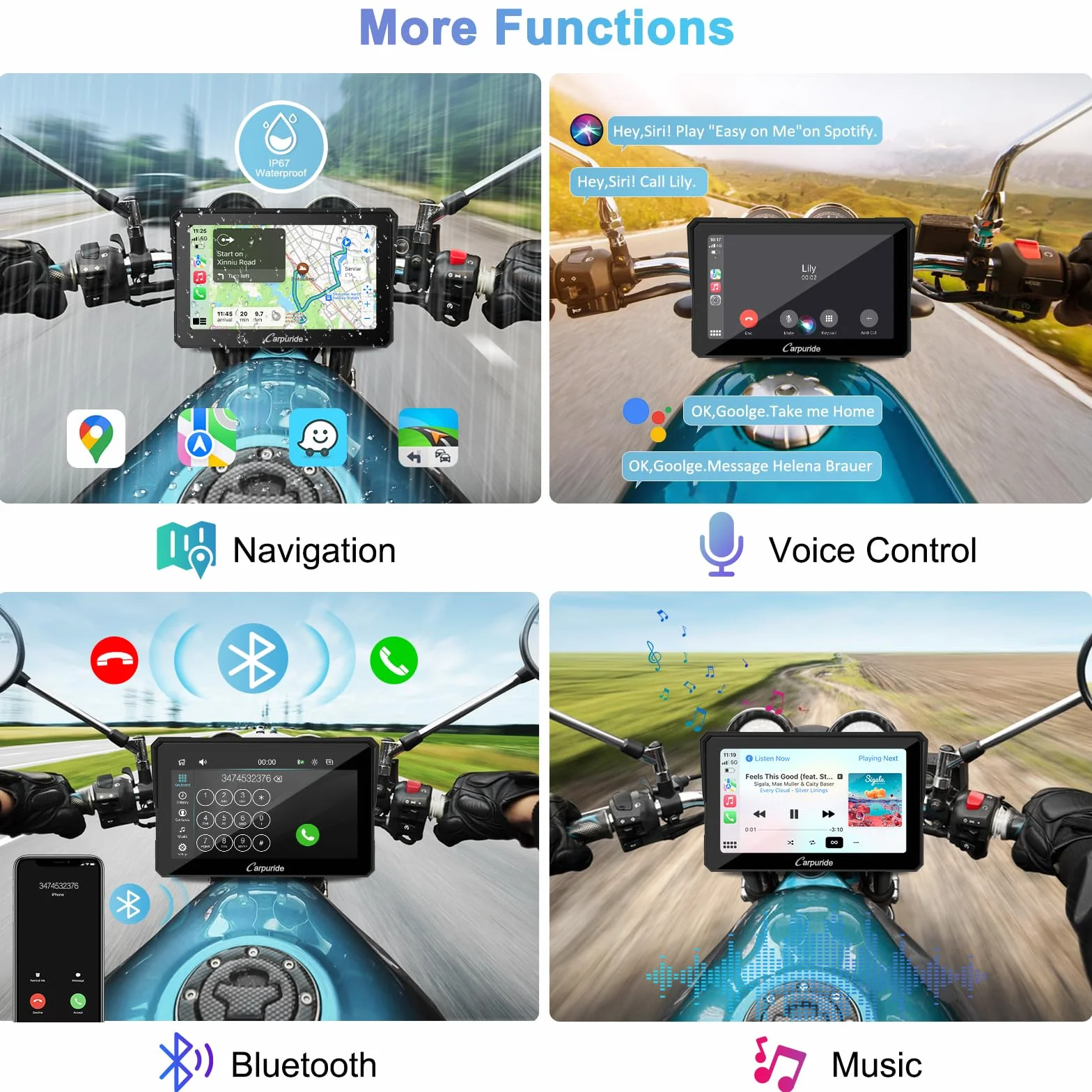 Carpuride W702 Senza Fili Schermata Carplay Per Moto, Portatile CarPlay & Android Auto Per Moto, 7 Pollici Impermeabile Touchscreen,Supporto Bluetooth Trans, Navigazione GPS, Siri.