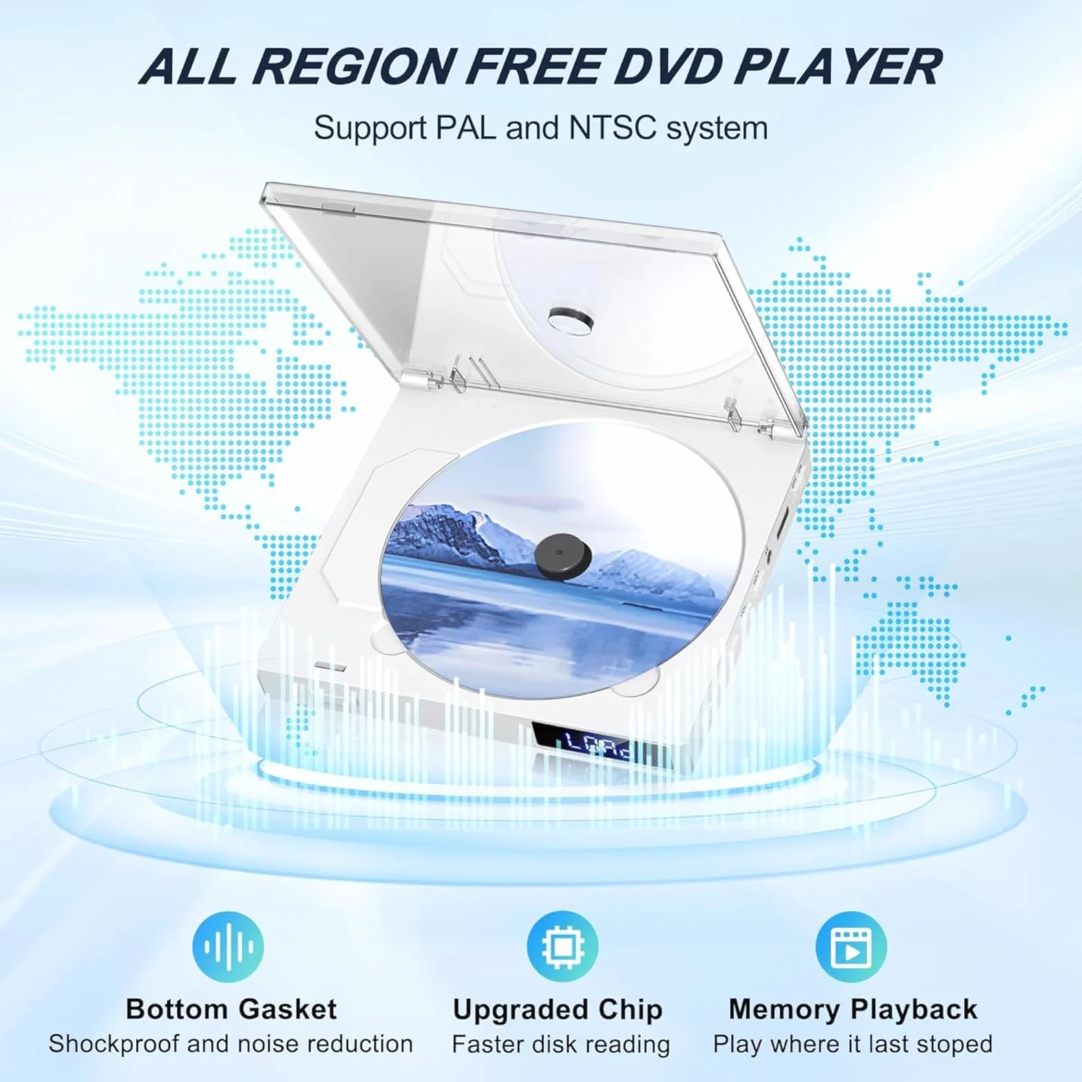 Lettore DVD Super Slim, Lettore DVD Compatto per TV, Player con Altoparlante HiFi Integrato, Uscita USB, Porta AUX da 3,5mm, PAL/NTSC Integrato (USB)