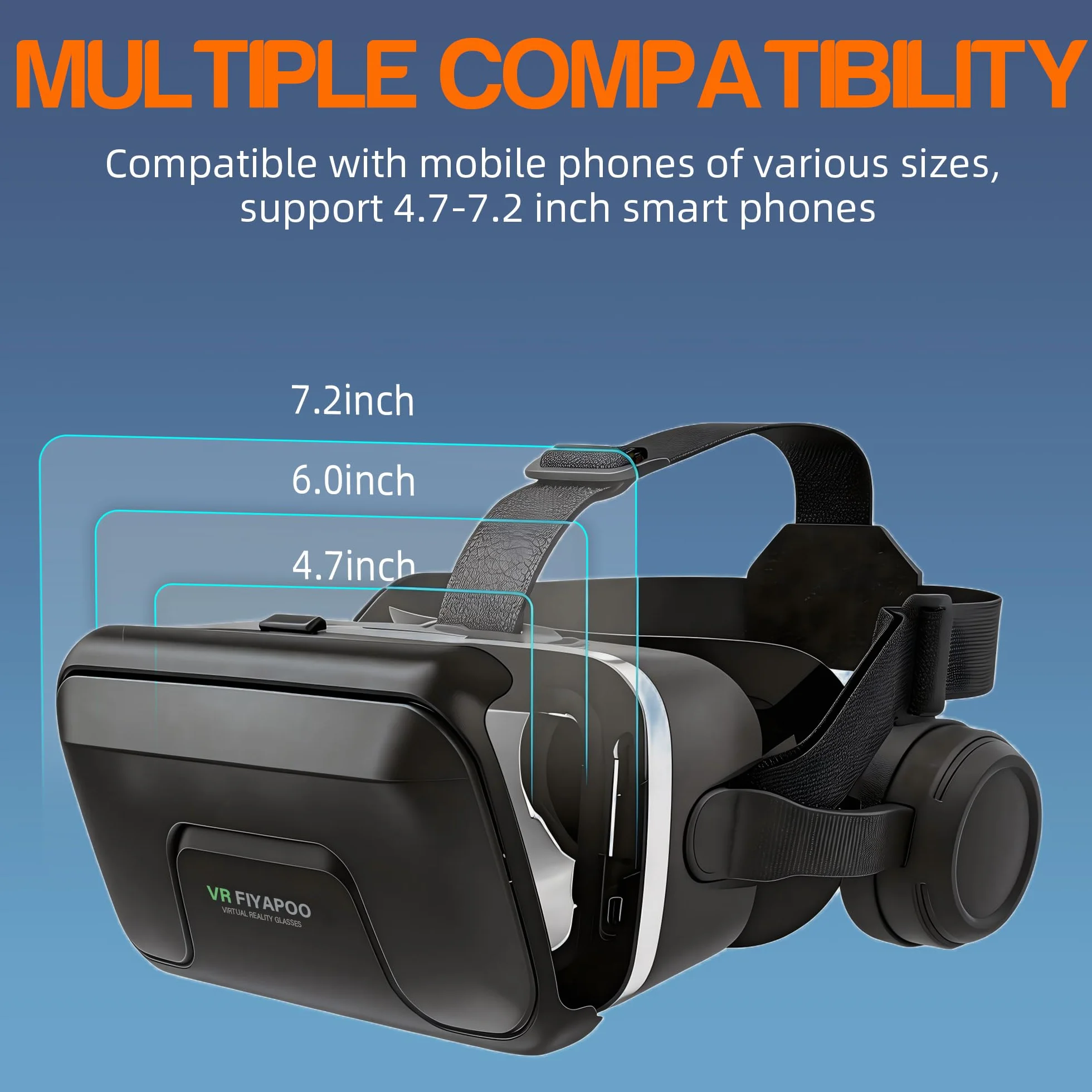 Occhiali VR 3D con Cuffie, Bambini HD Visore Realtà Virtuale per Film e Giochi, Compatibile con Smartphone Android e iPhone da 4,7 a 7,2 Pollici, Regalo di Natale Perfetto per la Famiglia
