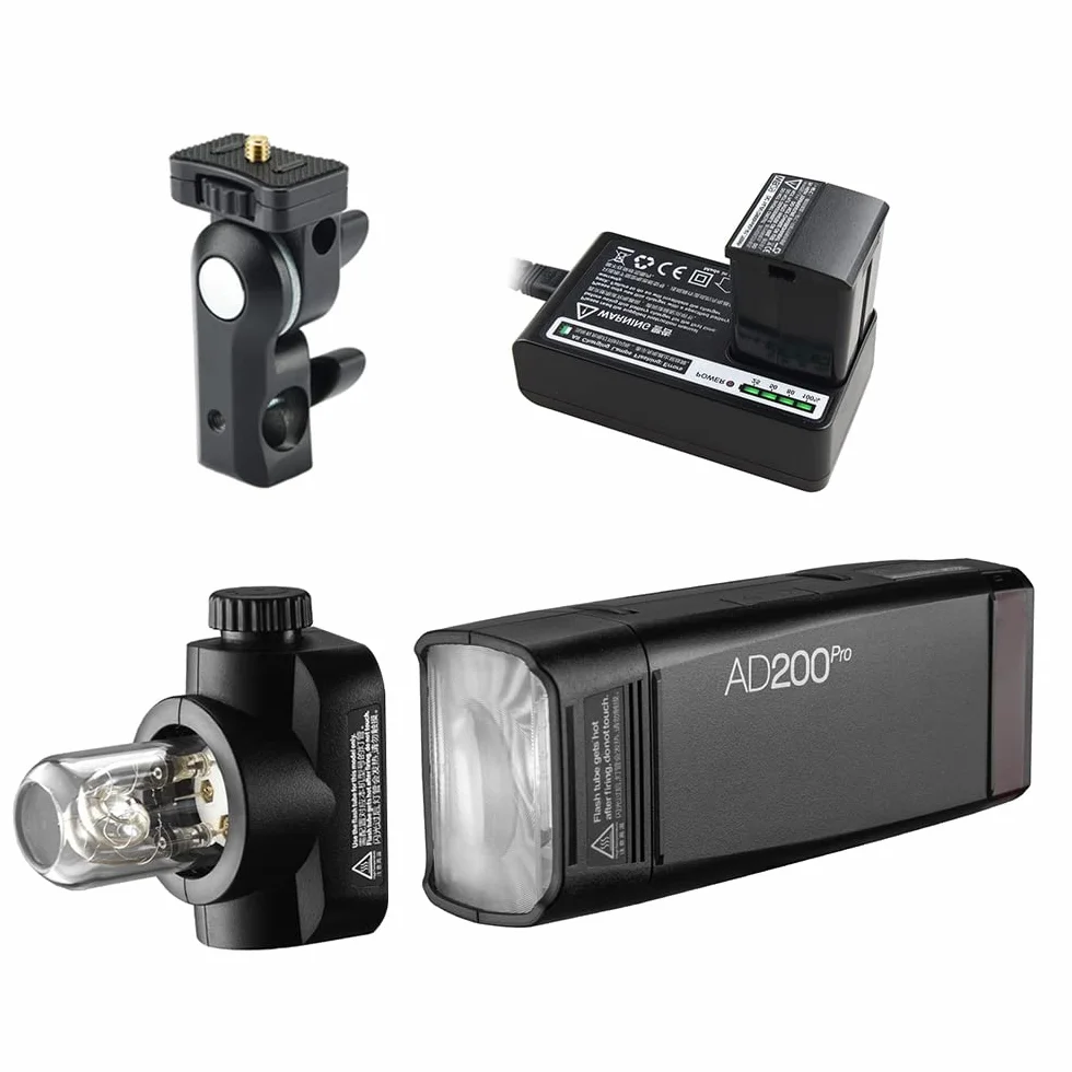 Godox AD200Pro Pocket Flash Flash portatile TTL wireless con testina intercambiabile GN52 GN60 1 / 8000s HSS 2.4G Wireless X System 200W per Nikon Sony Fujifilm Olympus Panasonic Canon EOS Telecamere