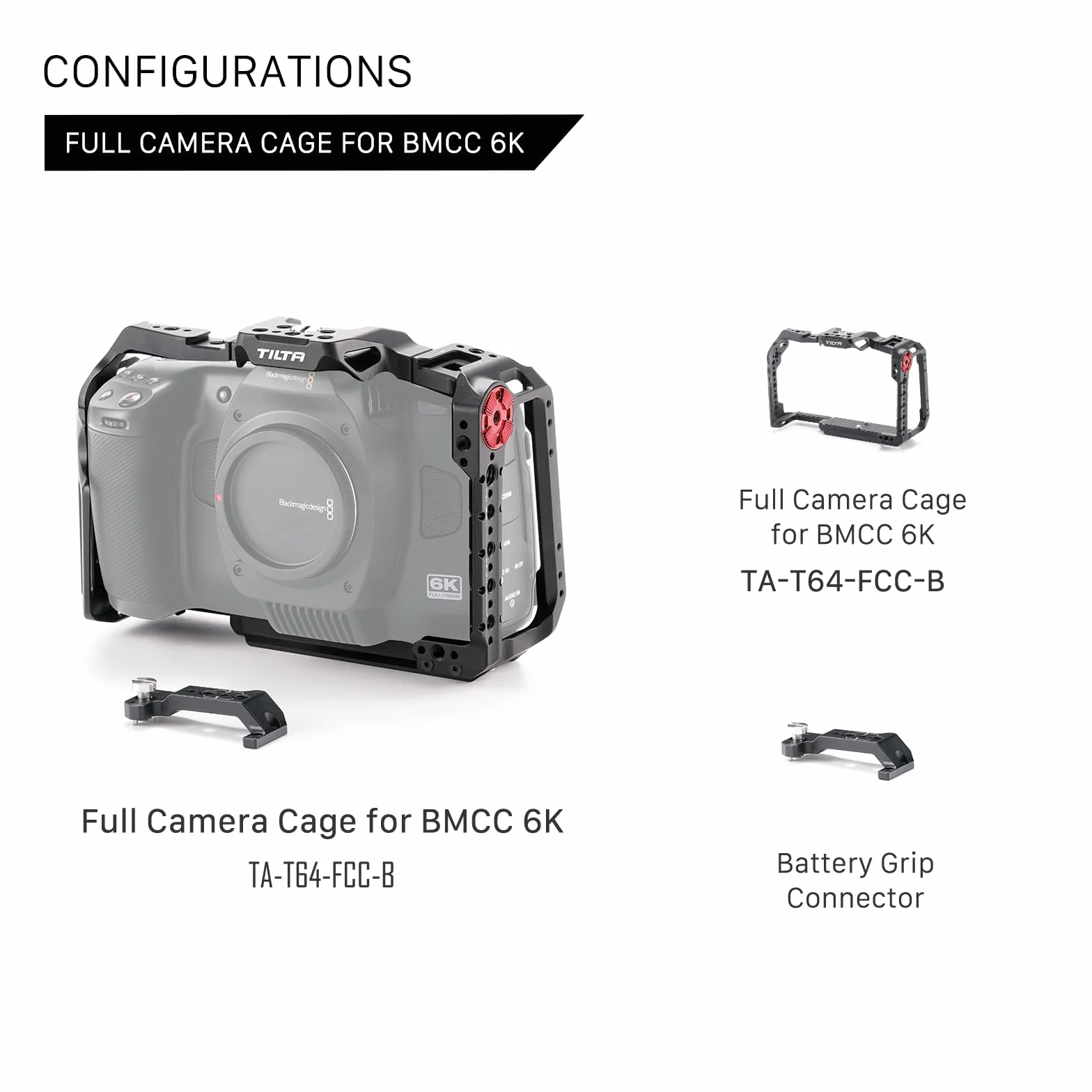 TILTA Gabbia BMCC, Gabbia Completa per Fotocamera Compatibile con BMCC 6K, Blackmagic Cinema Camera 6K con Staffa di Montaggio Accessoria per Battery Grip - Nero TA-T64-FCC-B