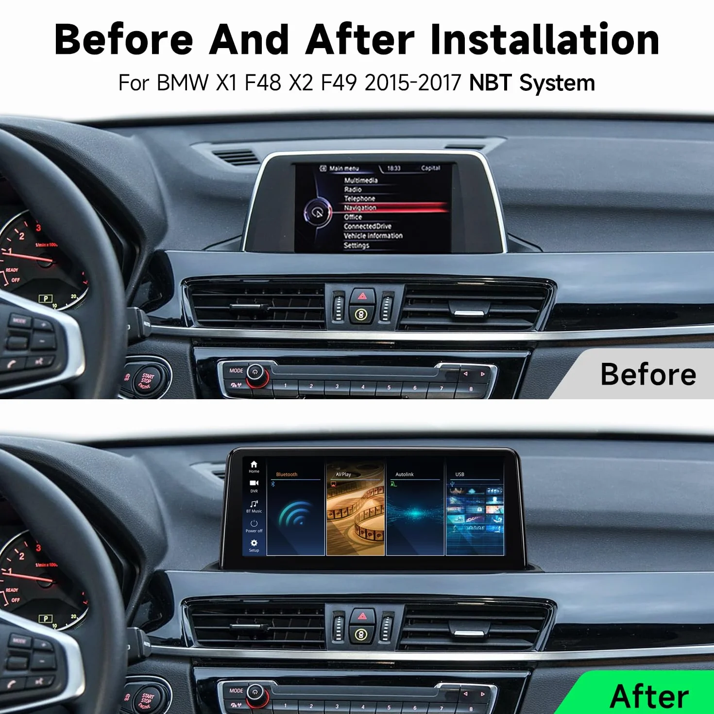 CTB 10.25" CarPlay Android Auto per BMW X1 F48 2015-2017 | Sistema Linux | Compatibile NBT | Schermo Touch Multimediale Retrofit upgrade Plug & Play