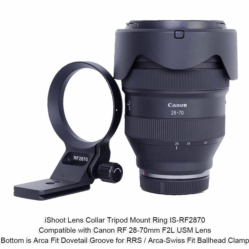 iShoot Supporto ad anello con supporto in metallo da 74,5 mm compatibile con Canon RF 28-70 mm f/2L USM, supporto per lenti e supporto per lenti è Arca-Swiss Fit piastra a sgancio rapido