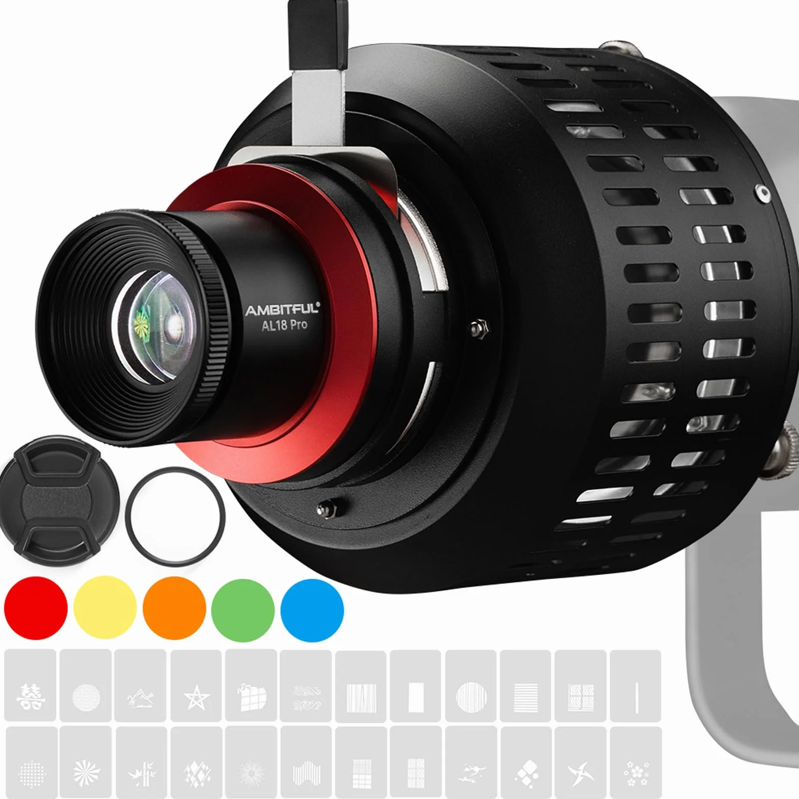 AMBITFUL AL-18PRO AL-18 Pro Bowens - Kit di snoot conico con obiettivo da 50 mm, per video artisti, per studio di luci video a LED/luce continua