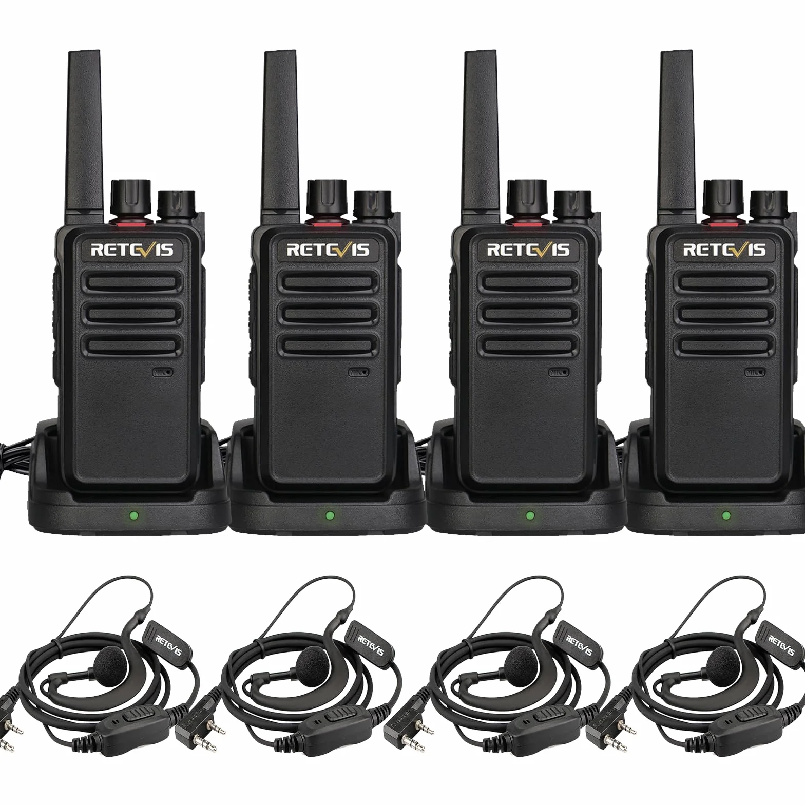 Retevis RT668 Walkie Talkie PMR446 Ricetrasmittenti VOX Anticaduta Antipolvere Auricolari 4 Pezzi Nero