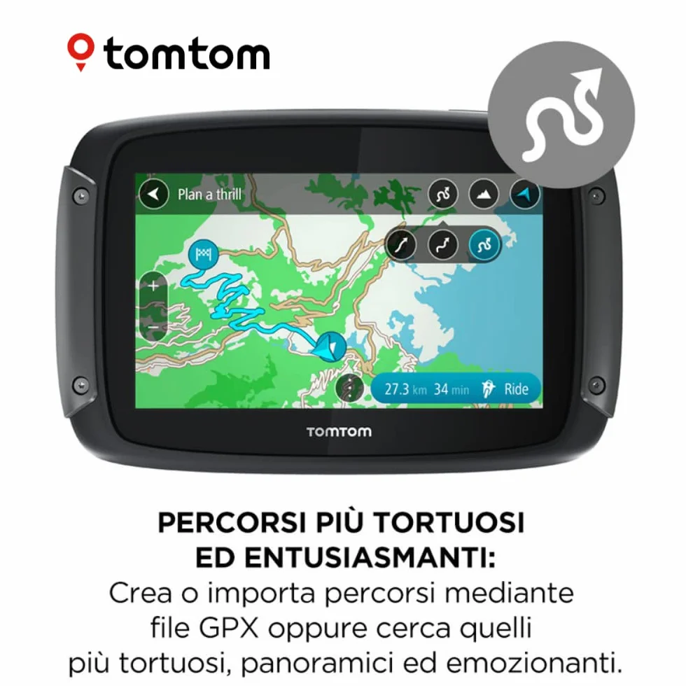 TomTom Navigatore Satellitare per Moto Rider 500 (Mappe Europa 49 Paesi, Percorsi Tortuosi e Collinari per Moto, Aggiornamenti Tramite Wi-Fi, Avvisi Traffico e Autovelox)