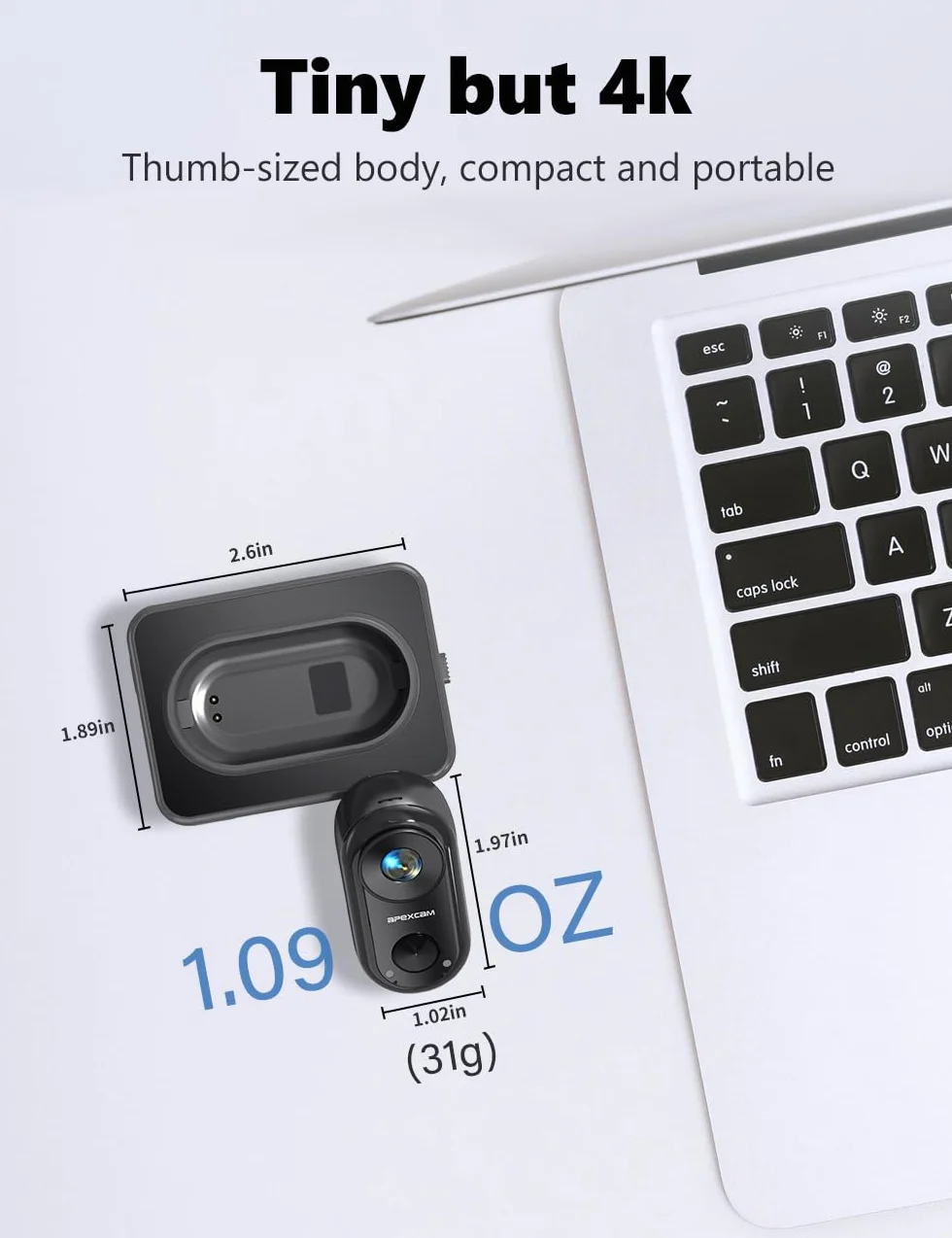 Apexcam K70 4K Mini Action Cam,POV Body Cam Con Scheda 64GB,WiFi EIS 20MP Body Cam Sportiva Portatile Vlogging Fotocamera,30M Fotocamera Subacquea,Videocamere Montate sul Corpo Con Supporto Magnetico