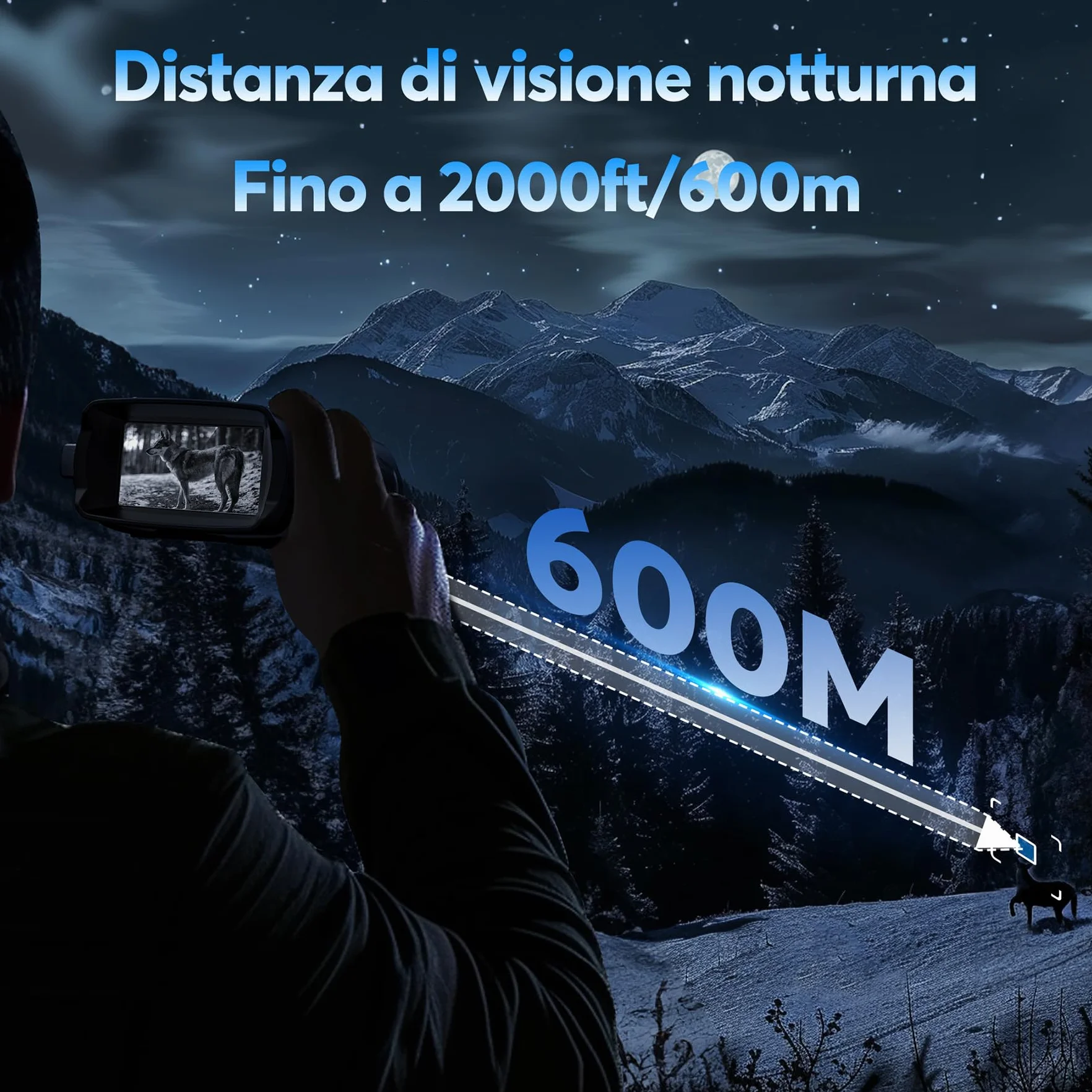 Visore Notturno Digitale 4K Professionale, Zoom Ottico 8X, Binocolo Visione Notturna Portata 600m, Schermo 3.3" TFT, Batteria 5000mAh Ricaricabile, 64GB SD Inclusa, Ideale per Campeggio e Sicurezza