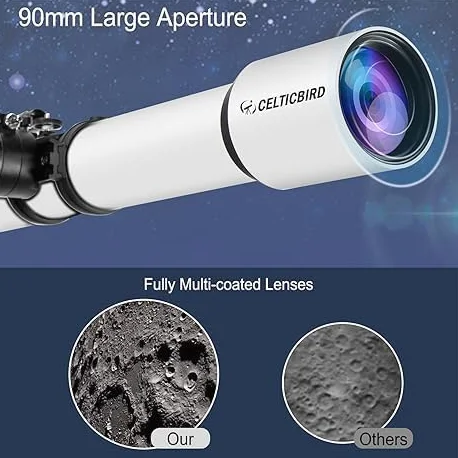 Teleskope für Erwachsene Astronomie, 90mm Öffnung 700mm Refraktor-Teleskope für Erwachsene Anfänger Kinder mit hoher Präzision Anpassung, Ultra-stabilen Vertisteel AZ Mount Base Stativ