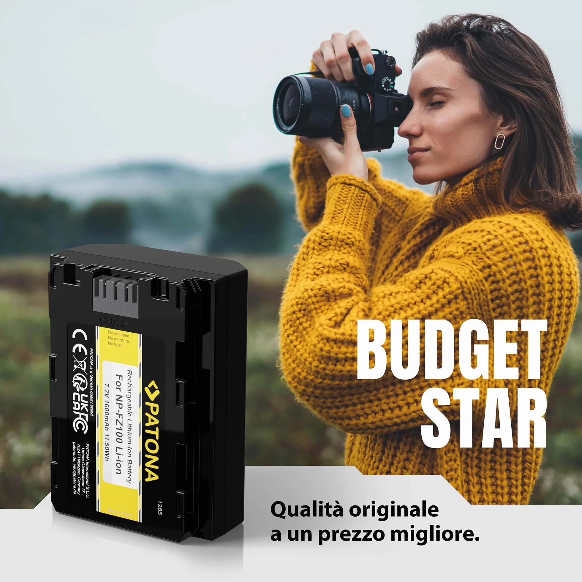 PATONA NP-FZ100 Batteria 1600mAh – Ricambio per Sony NP-FZ100 – per Alpha A6600 A6700 A1 A9 A7 III A7 IV A7R III A7R IV A7R V A7C A7C II FX3 FX30 – riserva affidabile