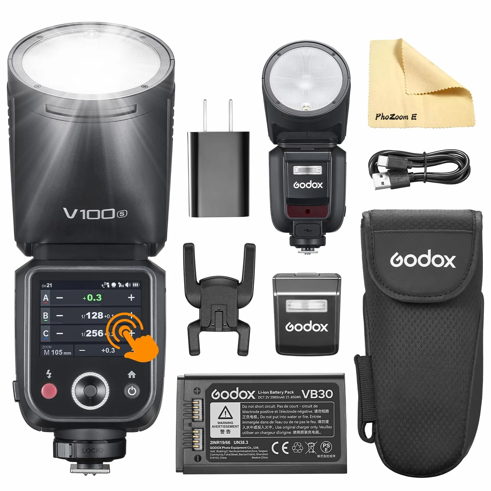 Godox V100-S V100 S Testa Rotonda Fotocamera Flash TTL Speedlite 2.4G Wireless TTL Speedlight Strobe, 100Ws HSS 1/8000s con Batteria agli ioni di litio per Fotocamere Sony
