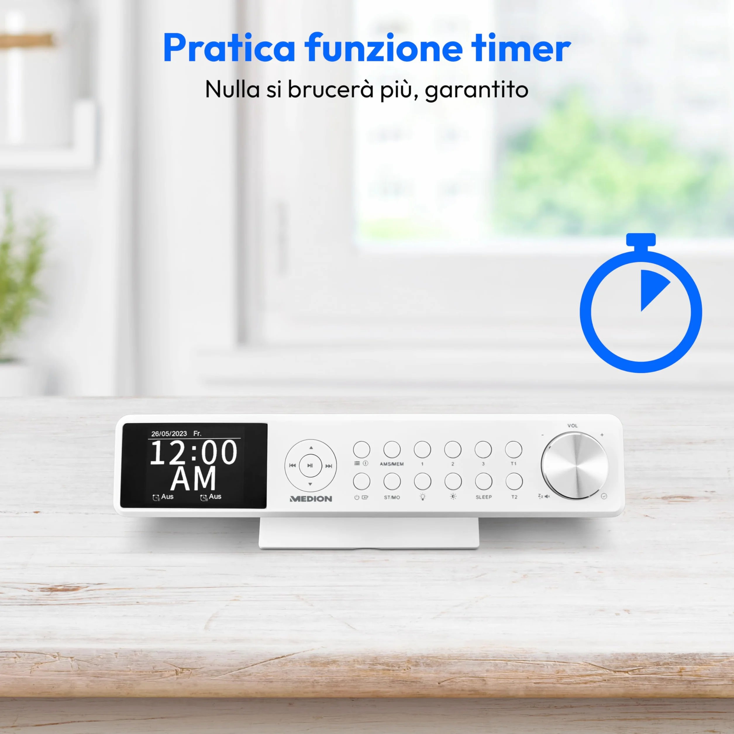MEDION Radio da cucina sottopensile P66750 DAB+ FM TFT Bluetooth LED bianca