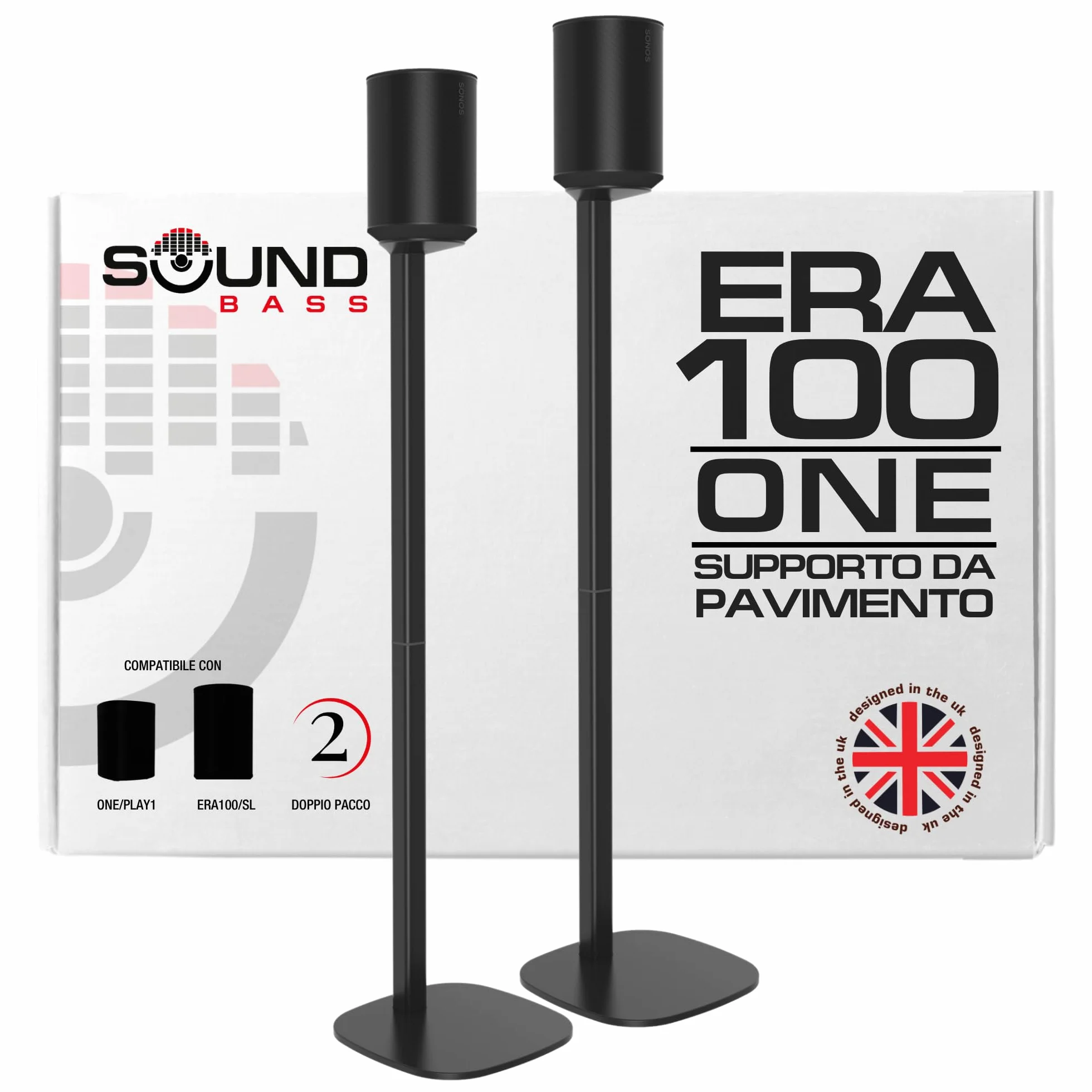 Supporto da Pavimento ERA 100, Doppia Confezione (2pcs), Compatibile con Sonos ERA100, ERA 100 SL, Sonos ONE, Play:1, Nero