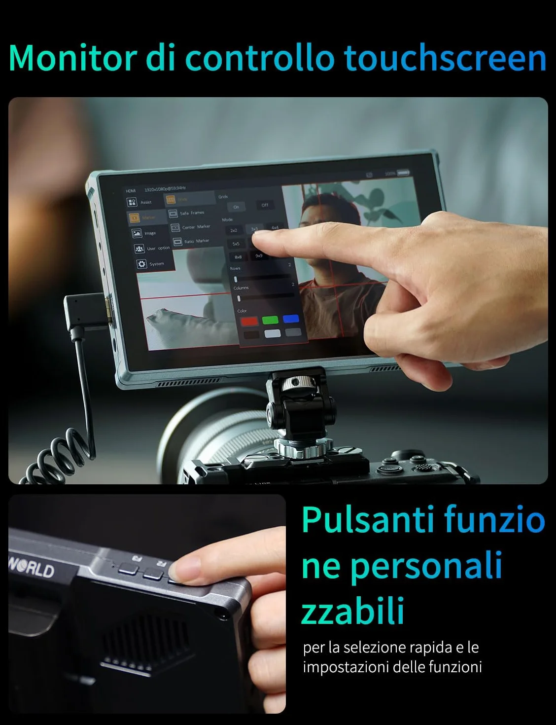 FEELWORLD FW759PRO 7 Pollici 400nit Monitor da Campo touchscreen Ingresso/uscita HDMI 4K e monitoraggio della forma d'onda per videografi e creatori di contenuti con con batteria da 2200 mAh e borsa