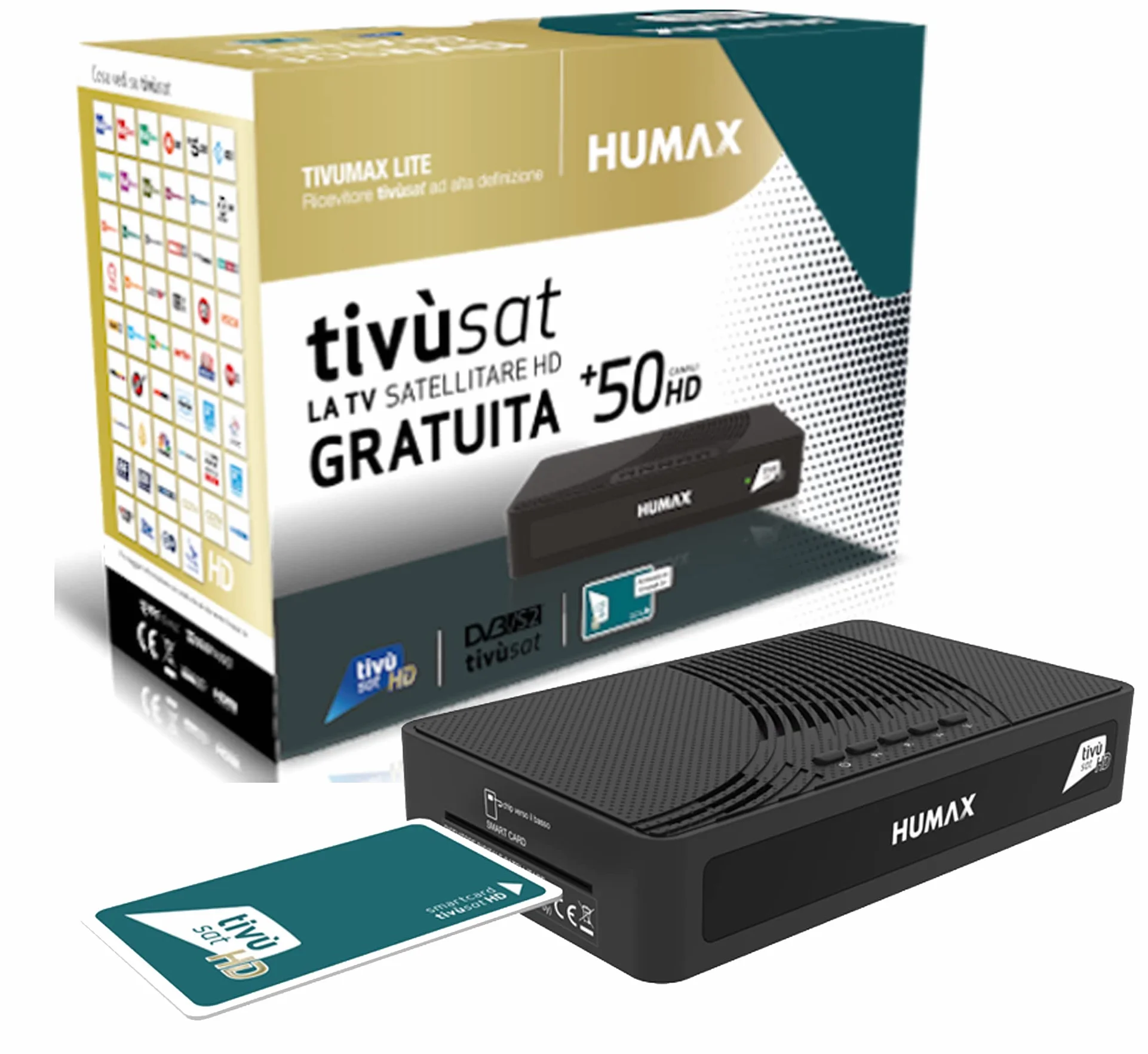 Humax – Ricevitore Satellitare HD con codifica S2 HD-3600S2 + scheda Tivùsat