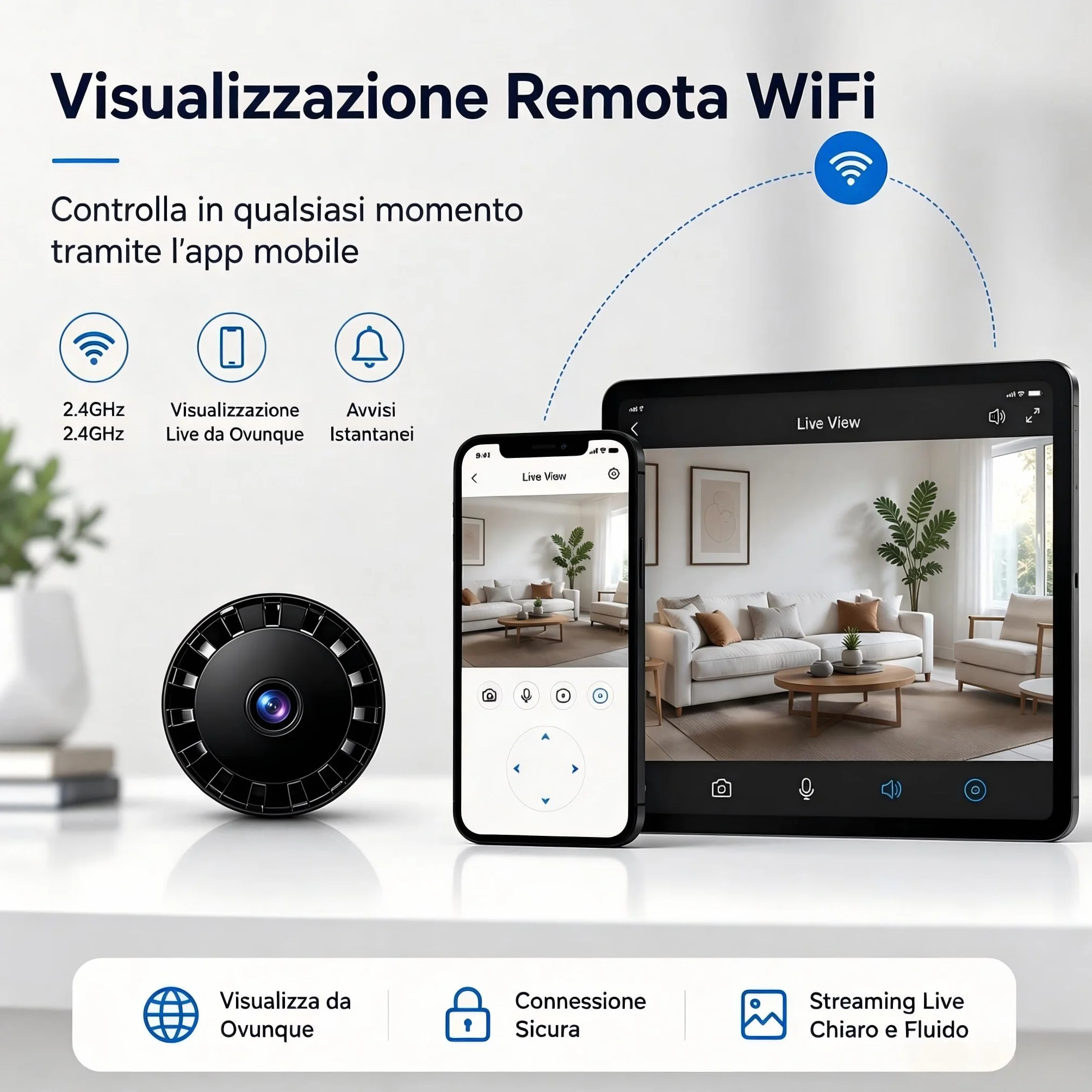 Mini Telecamera Spia WiFi Interno/Esterno, Videocamera Sorveglianza 1080P, Visione Notturna, Rilevamento di Movimento, Controllo Remoto Con App per Casa/Bambini A/Y (Black, Mini 4 PCS)