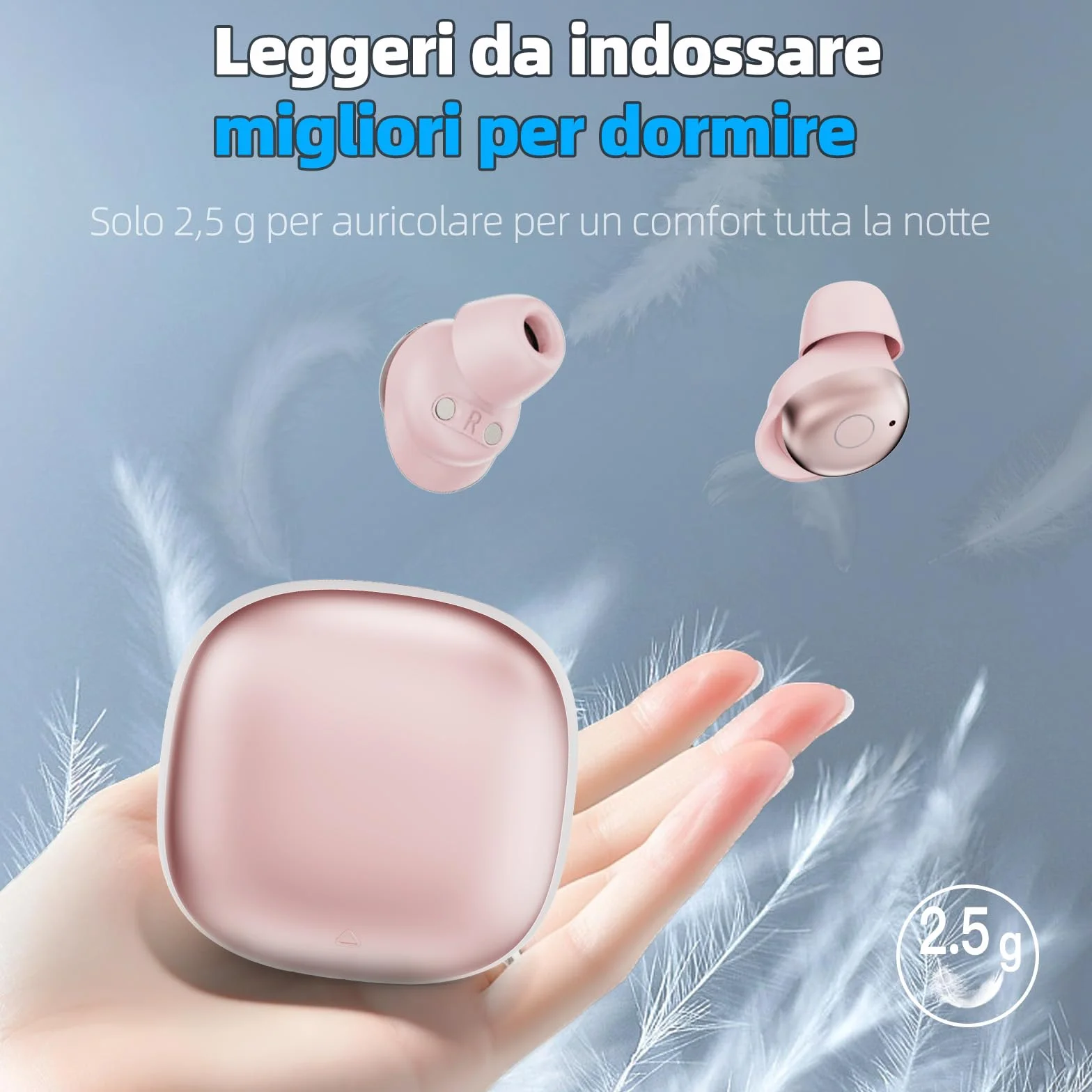 Cuffie Bluetooth, Cuffie per Dormire sul Fianco, Auricolari Bluetooth 5.4 con Doppia Modalità Sonno, 40 Ore Mini Sleep Earbuds Bluetooth, 6 modalità EQ Mini In Ear Auricolari IPX7, Display LED
