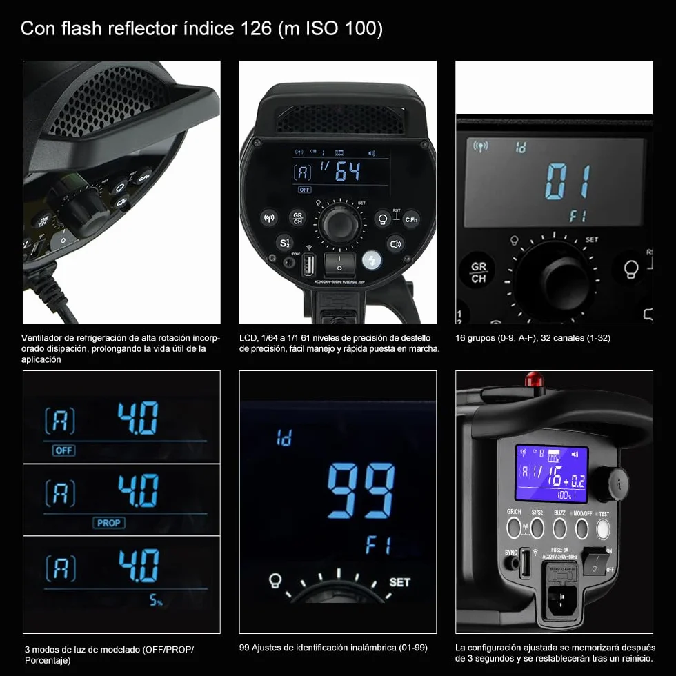 GODOX DP800IIIV - Kit flash da studio professionale, 800 W, 5800 ± 200 K, sistema X wireless 2,4 G, ventola ad alta velocità integrata, adatta per ritratti