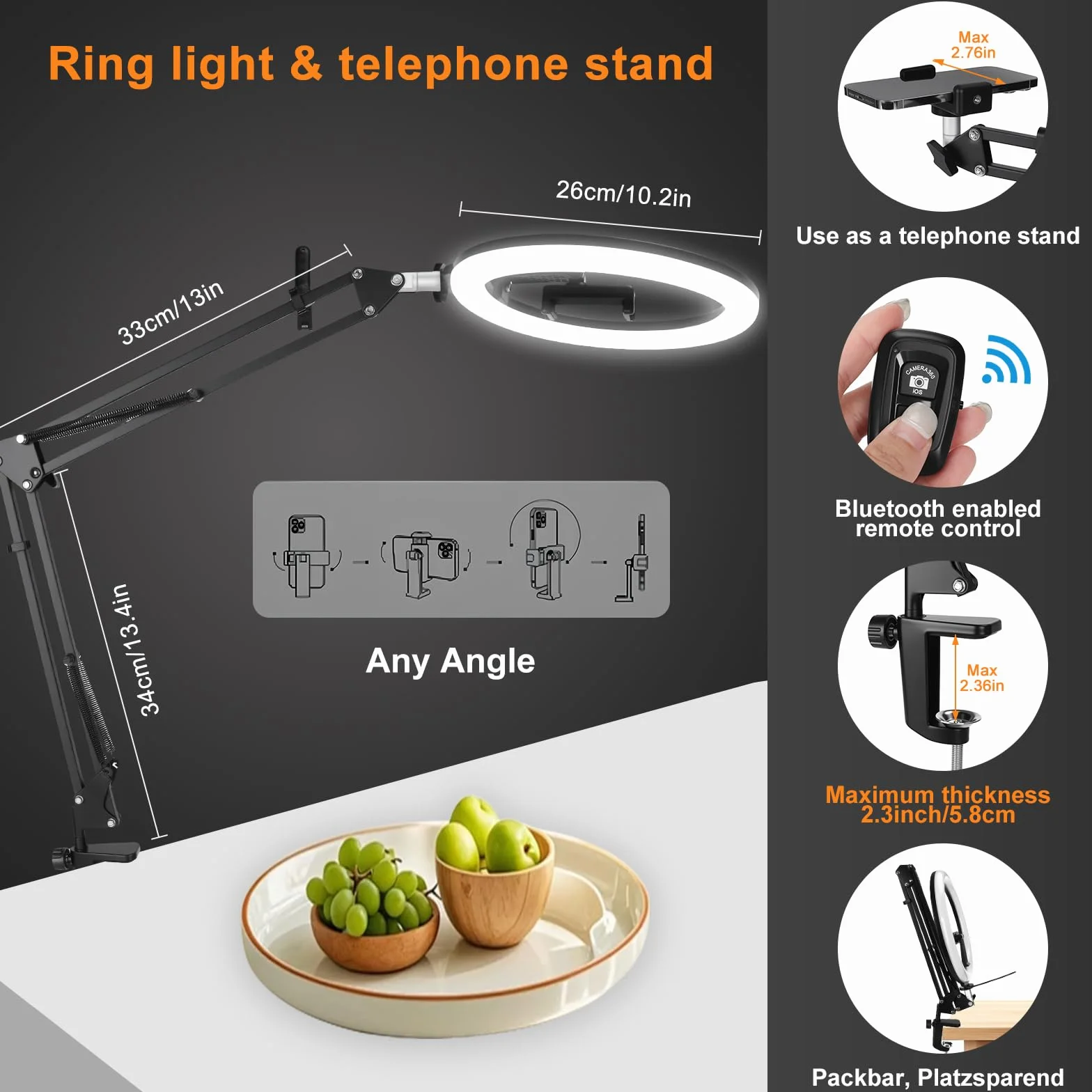 Luce Ad Anello LED,Ring Light Professionale,Ring Light Telefono,Rings Lights Con Supporto per Telefono,Ringlight Professionale Dimmerabile per Telefonos Tiktok Trucco Fotografia Youtube Video